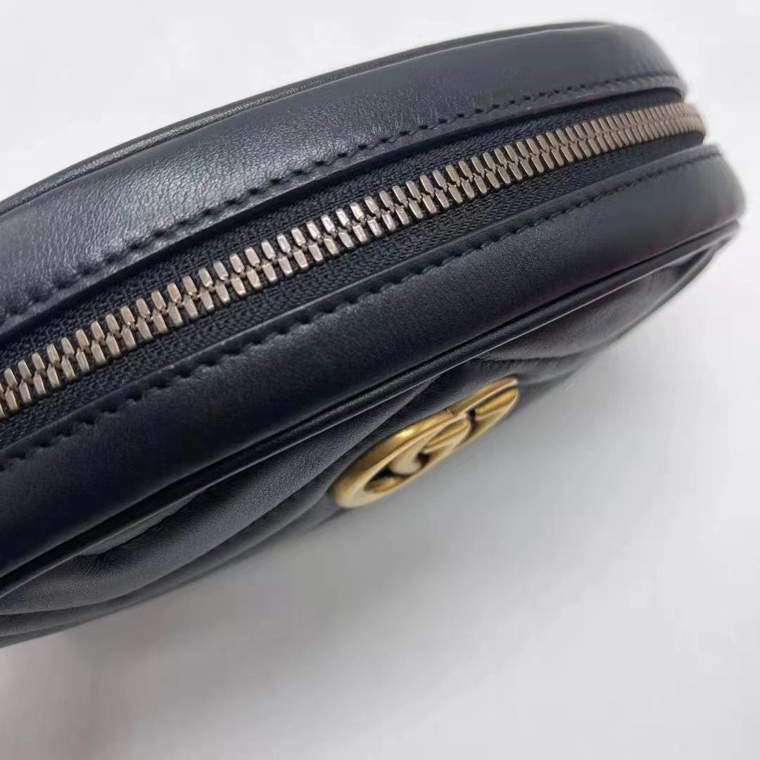 GUCCI GG MARMONT MATELASSE LEATHER BELT BAG IN BLACK 85CM