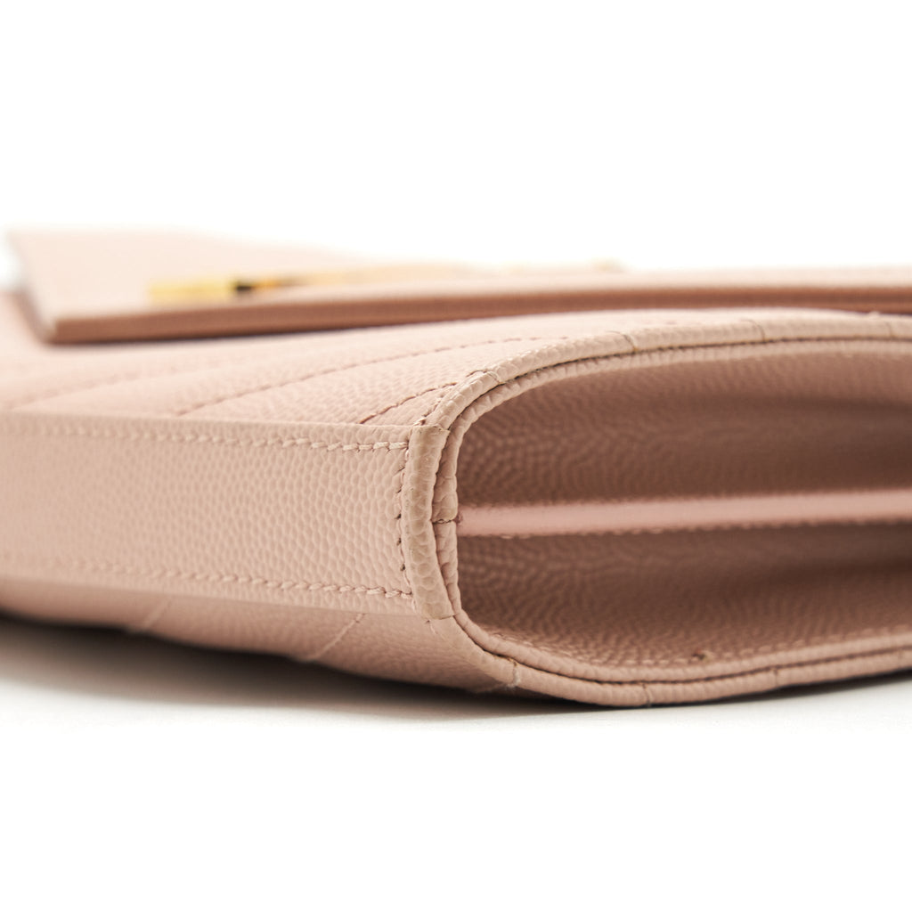 SAINT LAURENT/YSL CASSANDRE MATELASSE CHAIN WALLET GRAINED CALFSKIN PALE BLUSH GHW