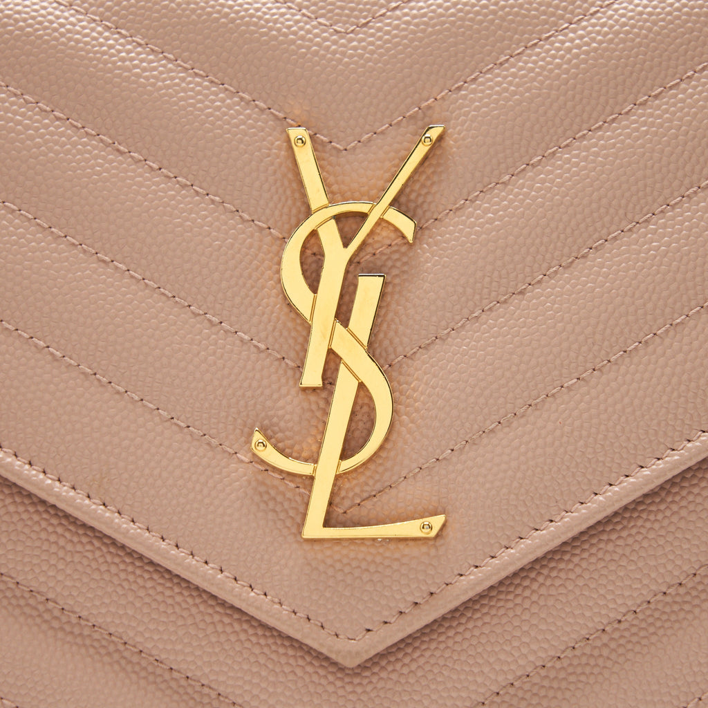 SAINT LAURENT/YSL CASSANDRE MATELASSE CHAIN WALLET GRAINED CALFSKIN PALE BLUSH GHW