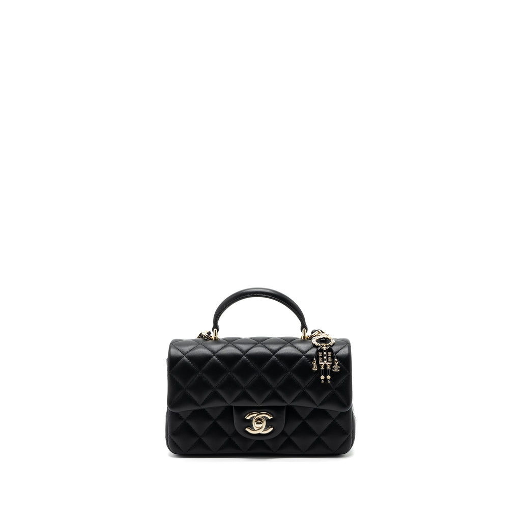 CHANEL 22P LION CHARM TOP HANDLE MINI RECTANGULAR FLAP BAG LAMBSKIN BLACK LGHW (MICROCHIP)