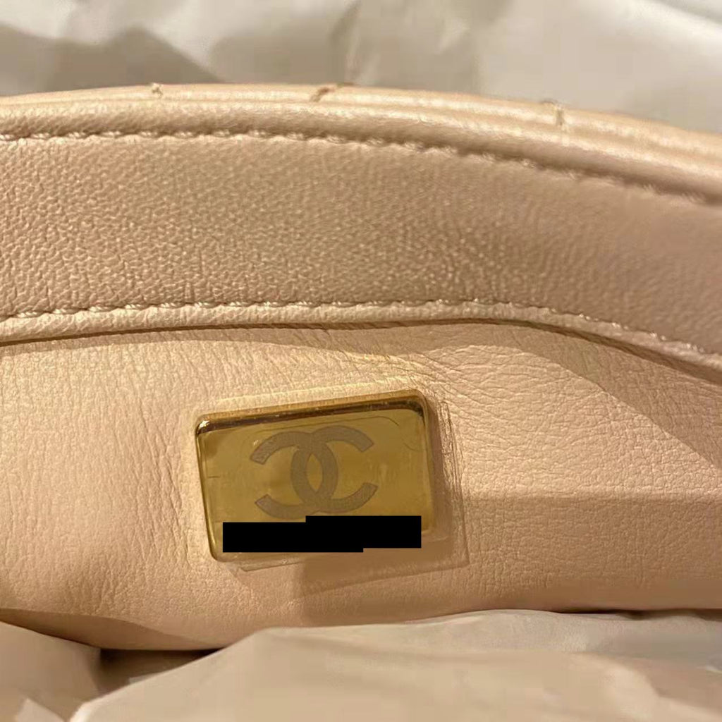 CHANEL 22C PEARL CRUSH MINI SQUARE FLAP BAG LAMBSKIN LIGHT PINK GHW