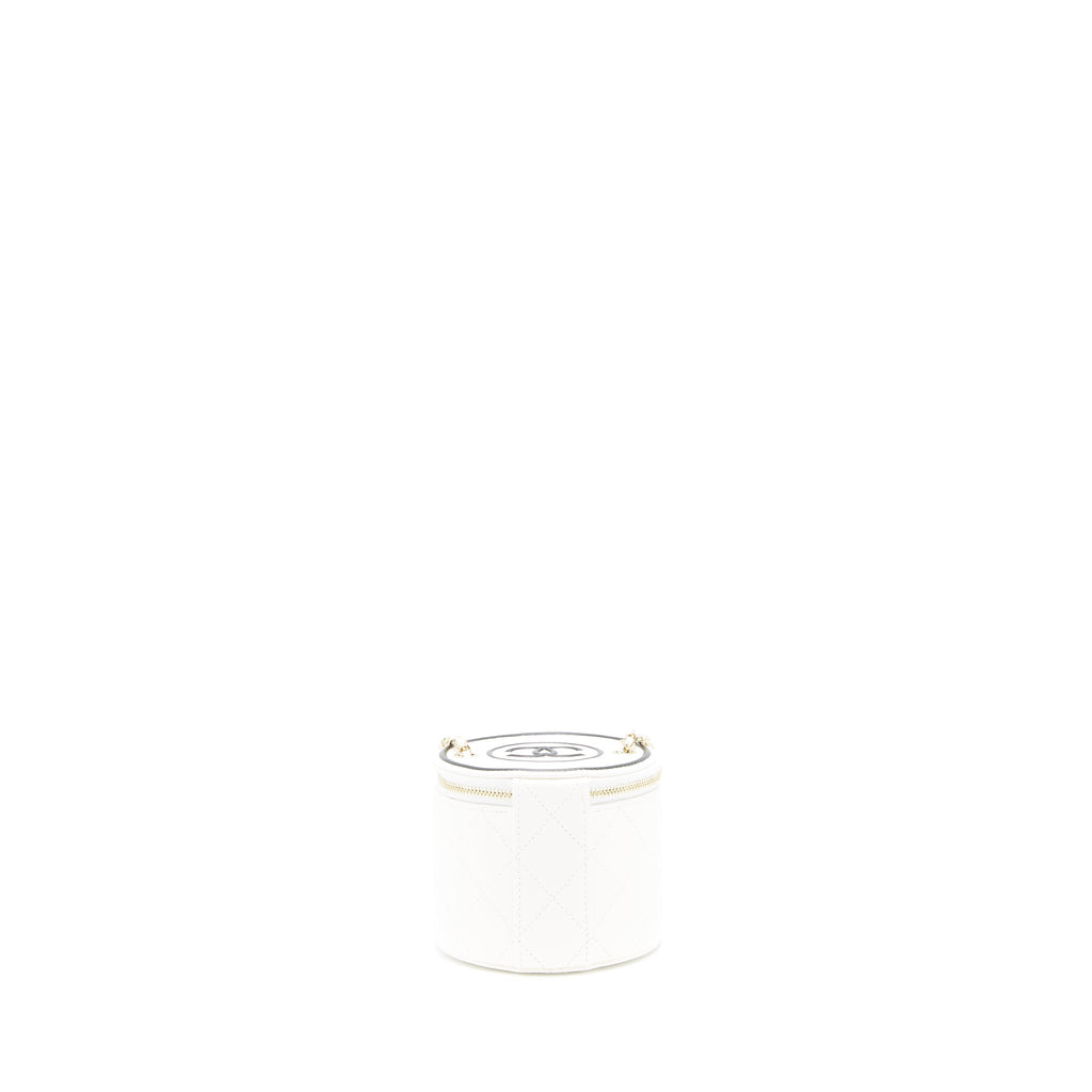 CHANEL ROUND VANITY WITH CHAIN WHITE/ BLACK WITH LGHW