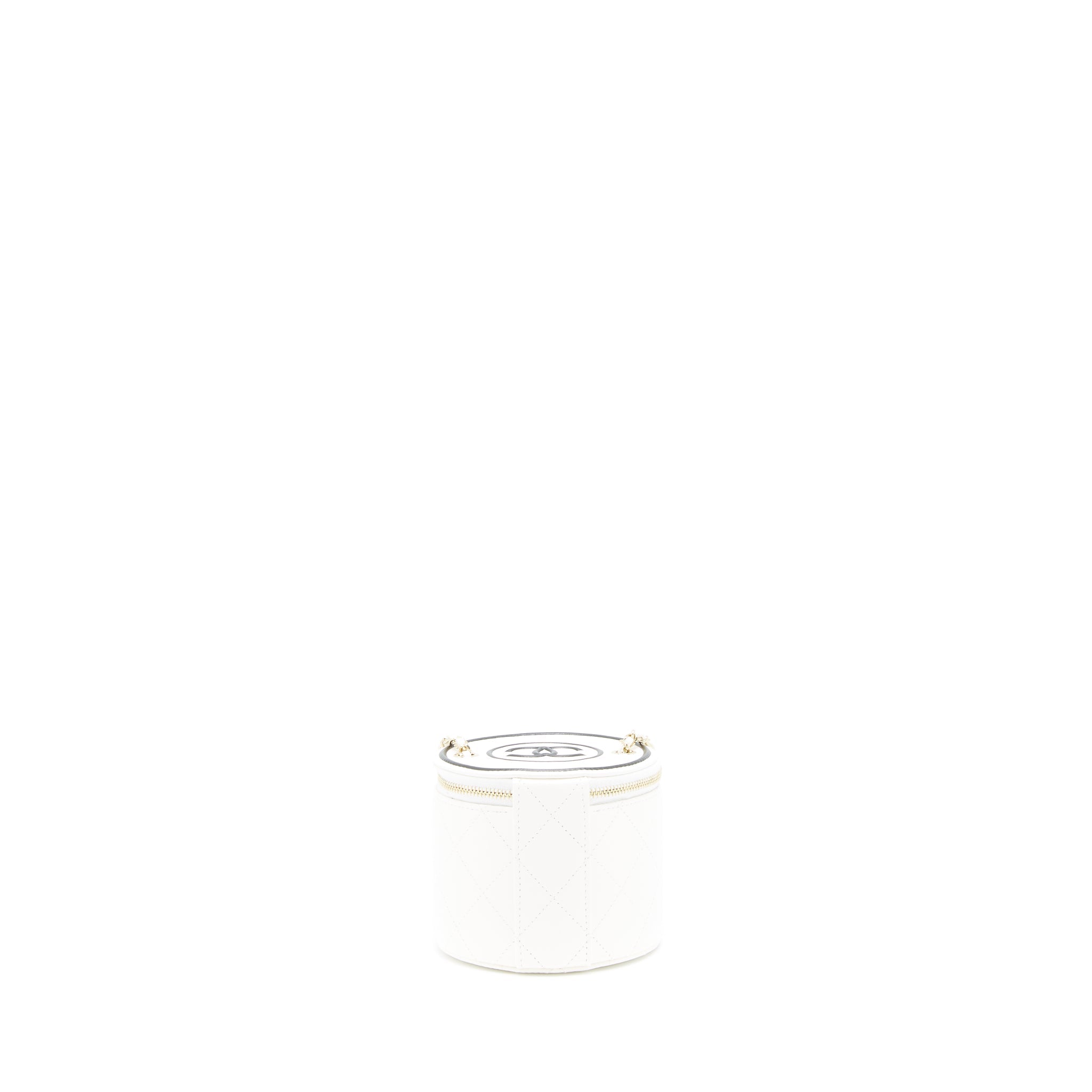 CHANEL ROUND VANITY WITH CHAIN WHITE/ BLACK WITH LGHW