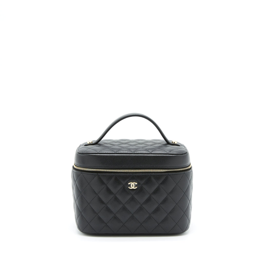 CHANEL TOP HANDLE VANITY CASE CAVIAR BLACK WITH LGHW
