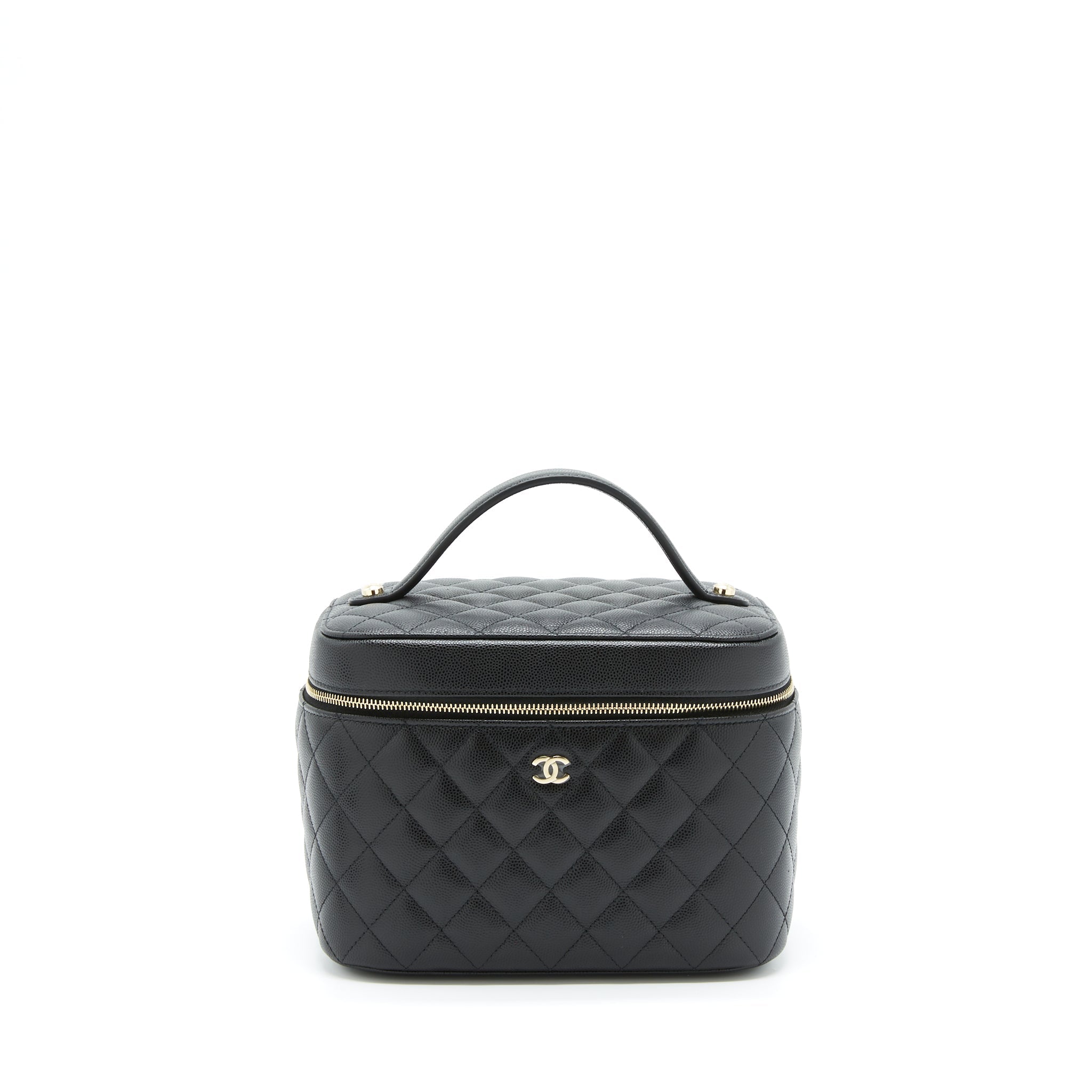 CHANEL TOP HANDLE VANITY CASE CAVIAR BLACK WITH LGHW