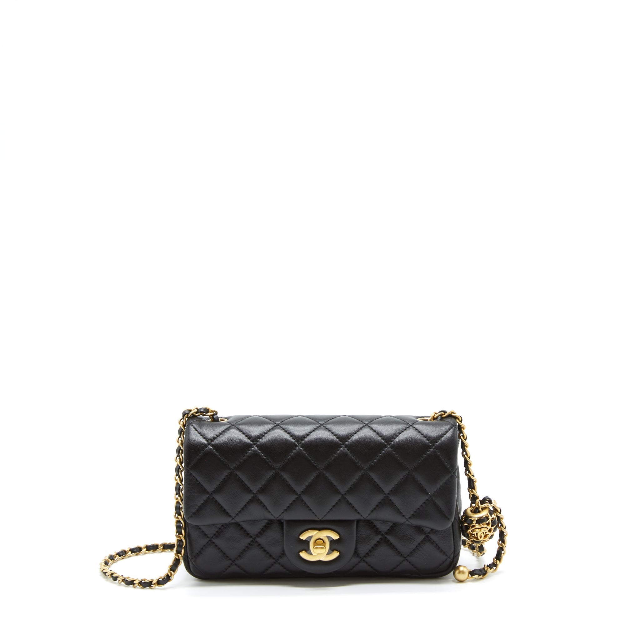 CHANEL 22S PEARL CRUSH MINI RECTANGULAR FLAP BAG LAMBSKIN BLACK GHW (MICROCHIP)