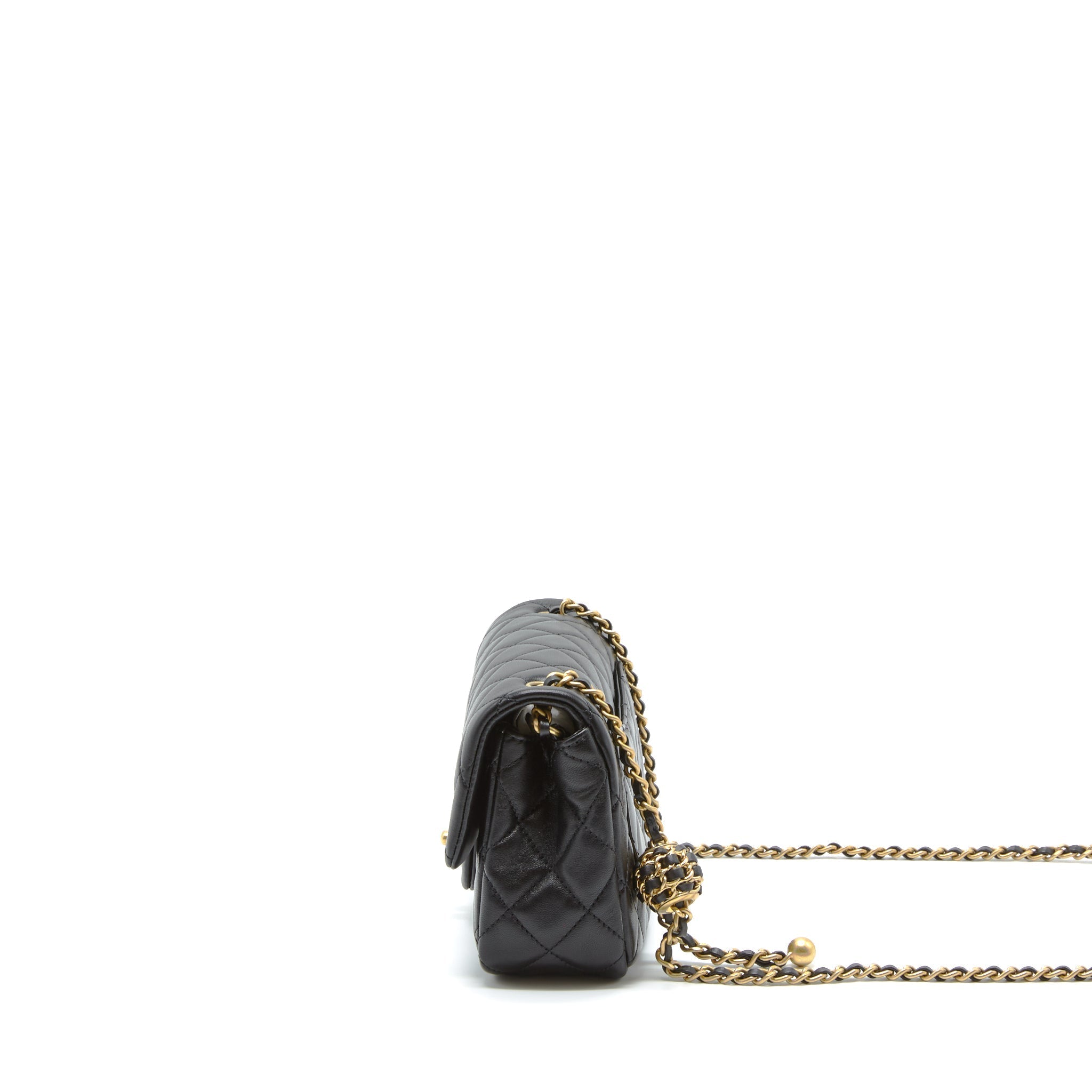 CHANEL 22S PEARL CRUSH MINI RECTANGULAR FLAP BAG LAMBSKIN BLACK GHW (MICROCHIP)