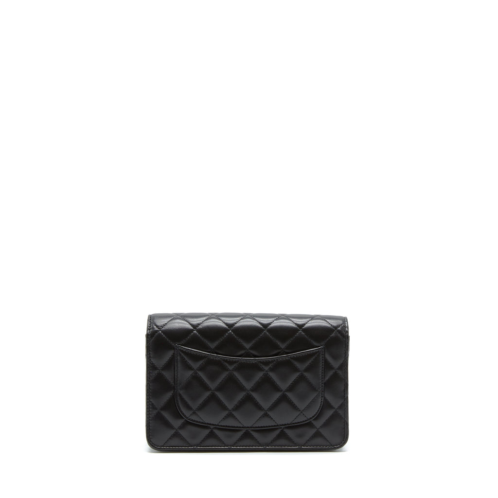 CHANEL PEARL CRUSH WALLET ON CHAIN LAMBSKIN BLACK GHW (MICROCHIP)