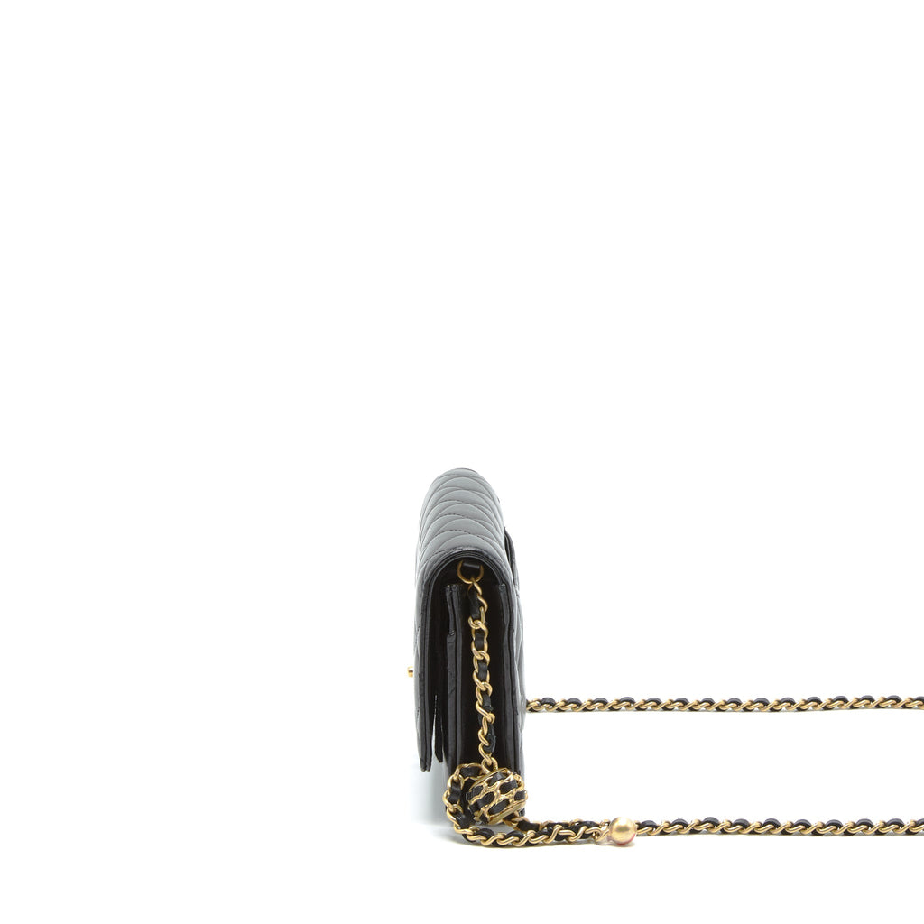 CHANEL PEARL CRUSH WALLET ON CHAIN LAMBSKIN BLACK GHW (MICROCHIP)