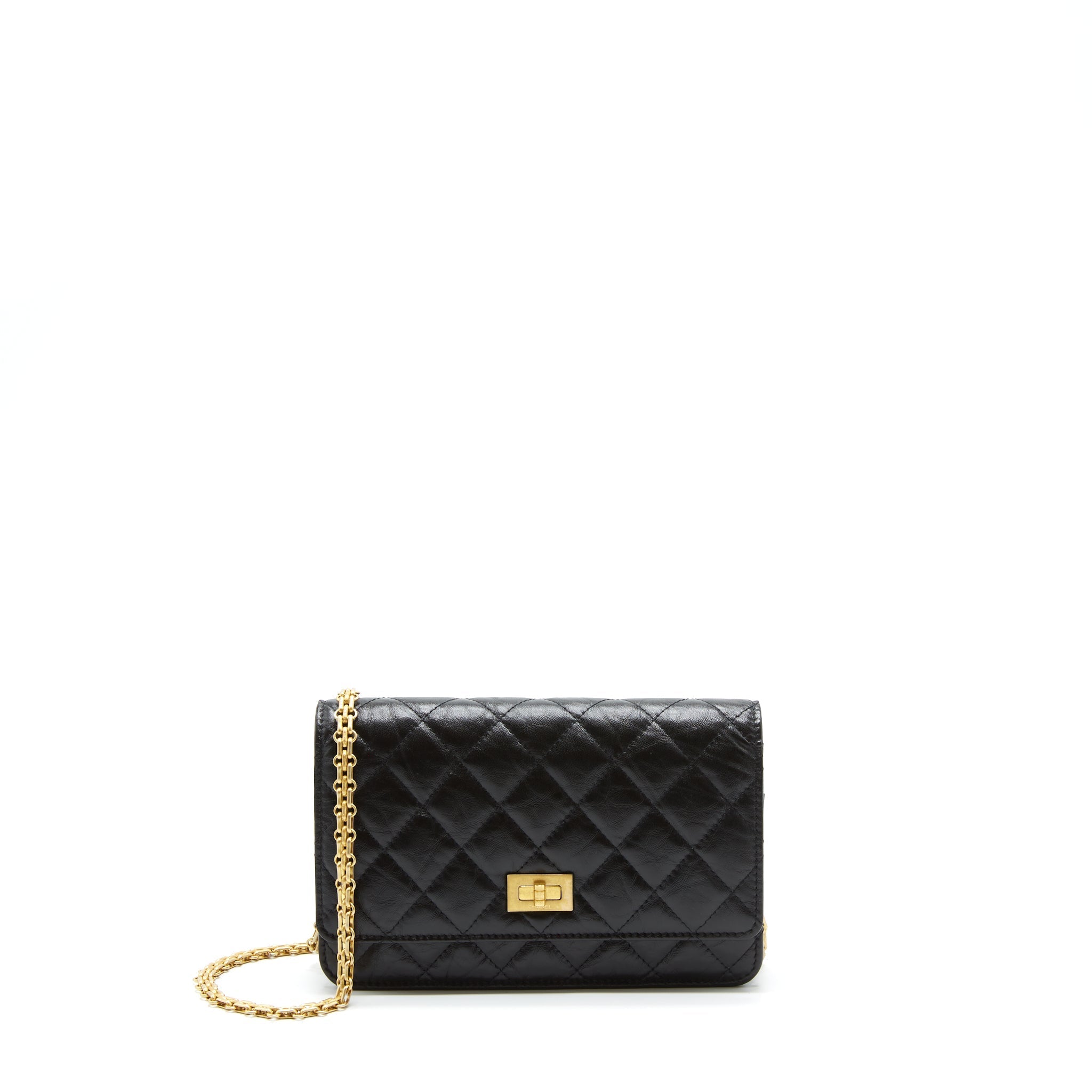 CHANEL 2.55 REISSUE WALLET ON CHAIN AGED CALFSKIN BLACK GHW (MICROCHIP)
