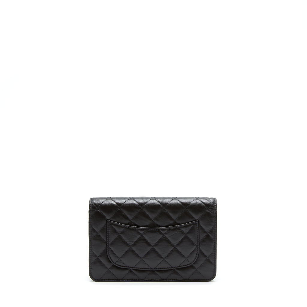 CHANEL 2.55 REISSUE WALLET ON CHAIN AGED CALFSKIN BLACK GHW (MICROCHIP)