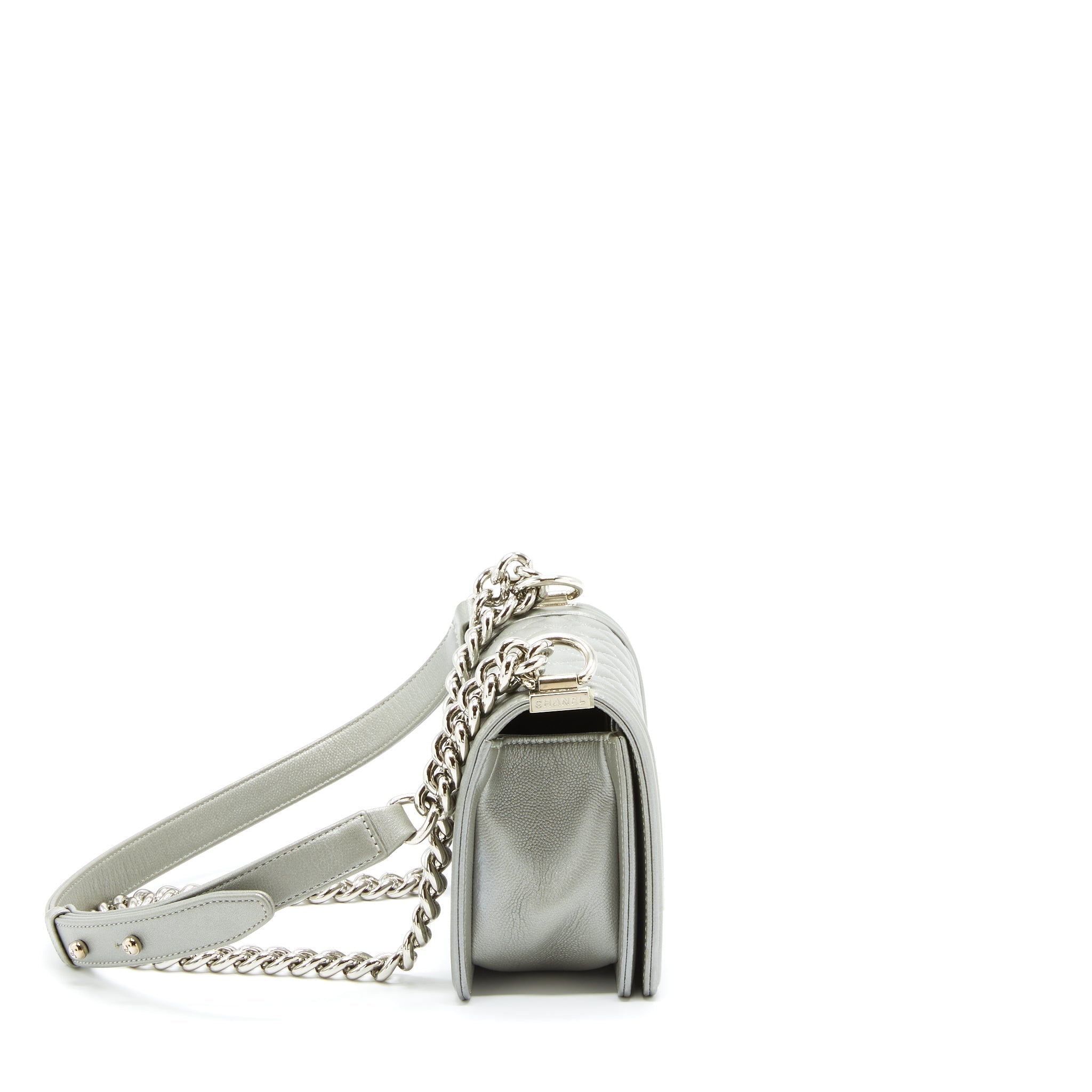 CHANEL SMALL BOY BAG CAVIAR LIGHT GREY SHW