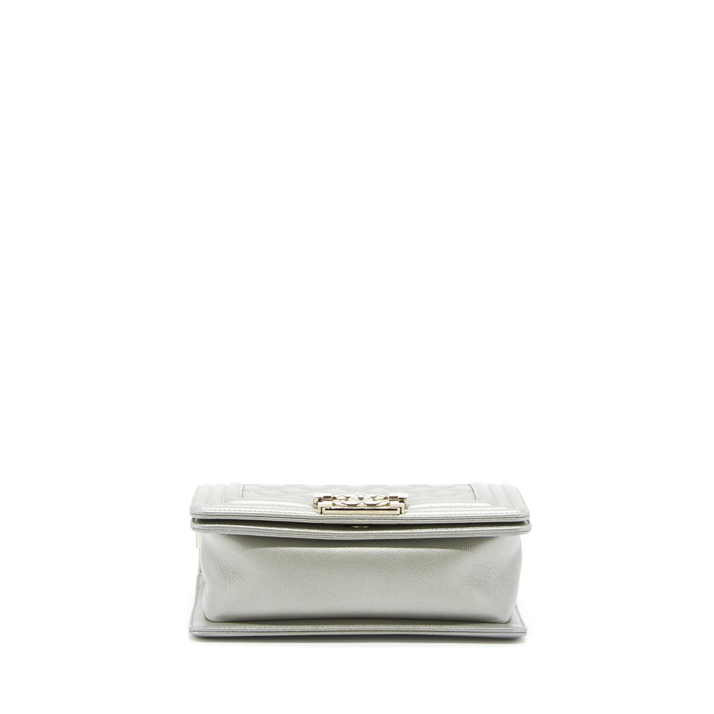 CHANEL SMALL BOY BAG CAVIAR LIGHT GREY SHW