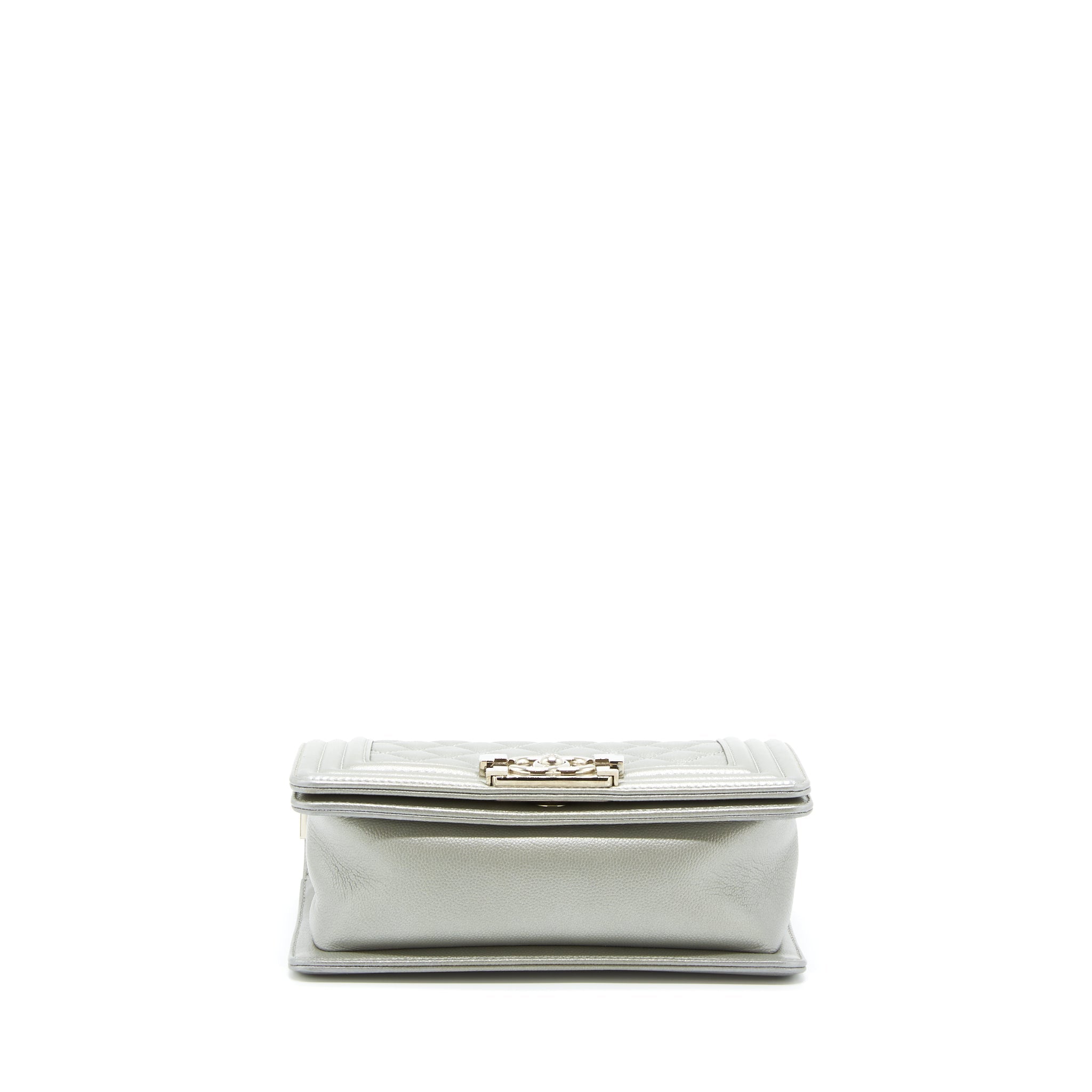 CHANEL SMALL BOY BAG CAVIAR LIGHT GREY SHW