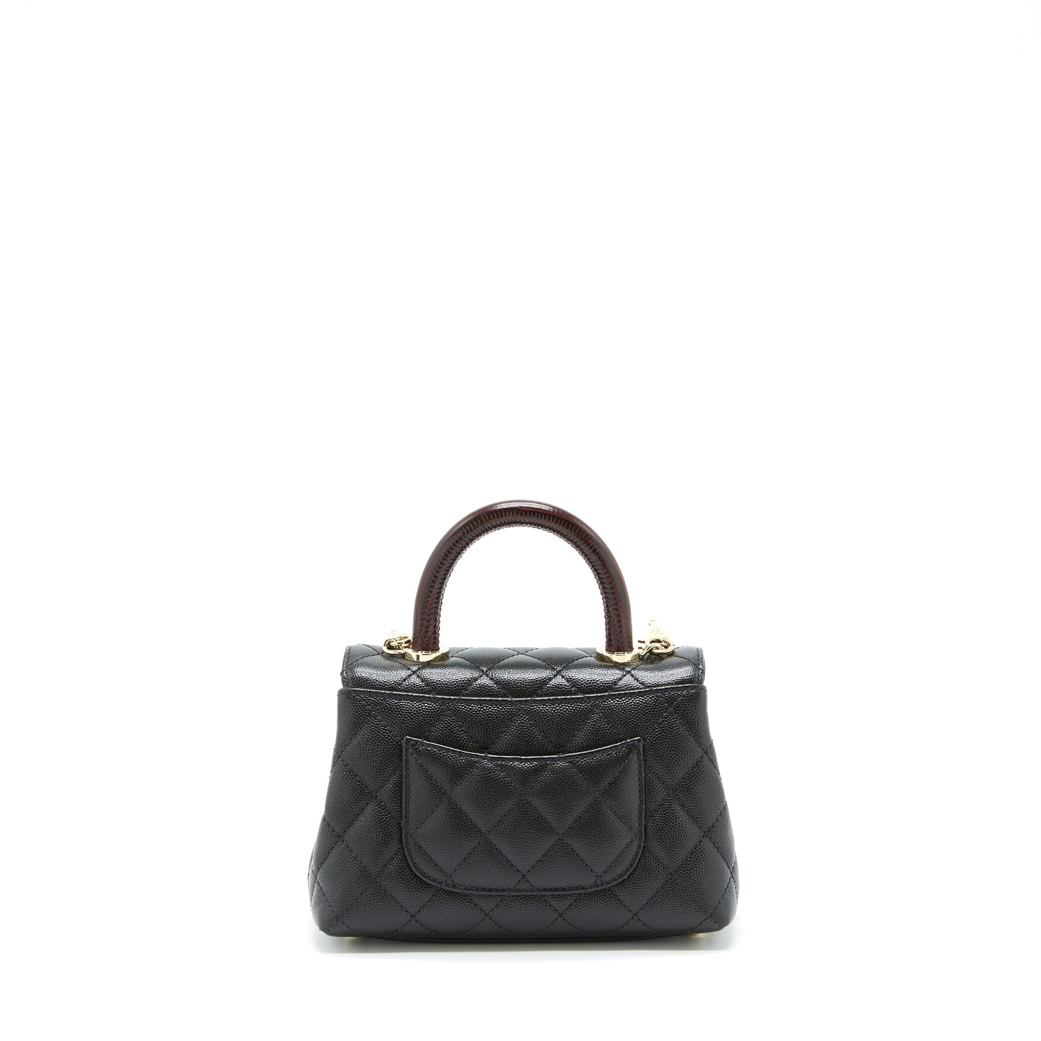 CHANEL MINI COCO HANDLE FLAP BAG CAVIAR BLACK WITH BURGUNDY HANDLE LGHW