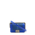 CHANEL SMALL BOY CRYSTAL GALUCHAT BLUE RUTHENIUM HARDWARE