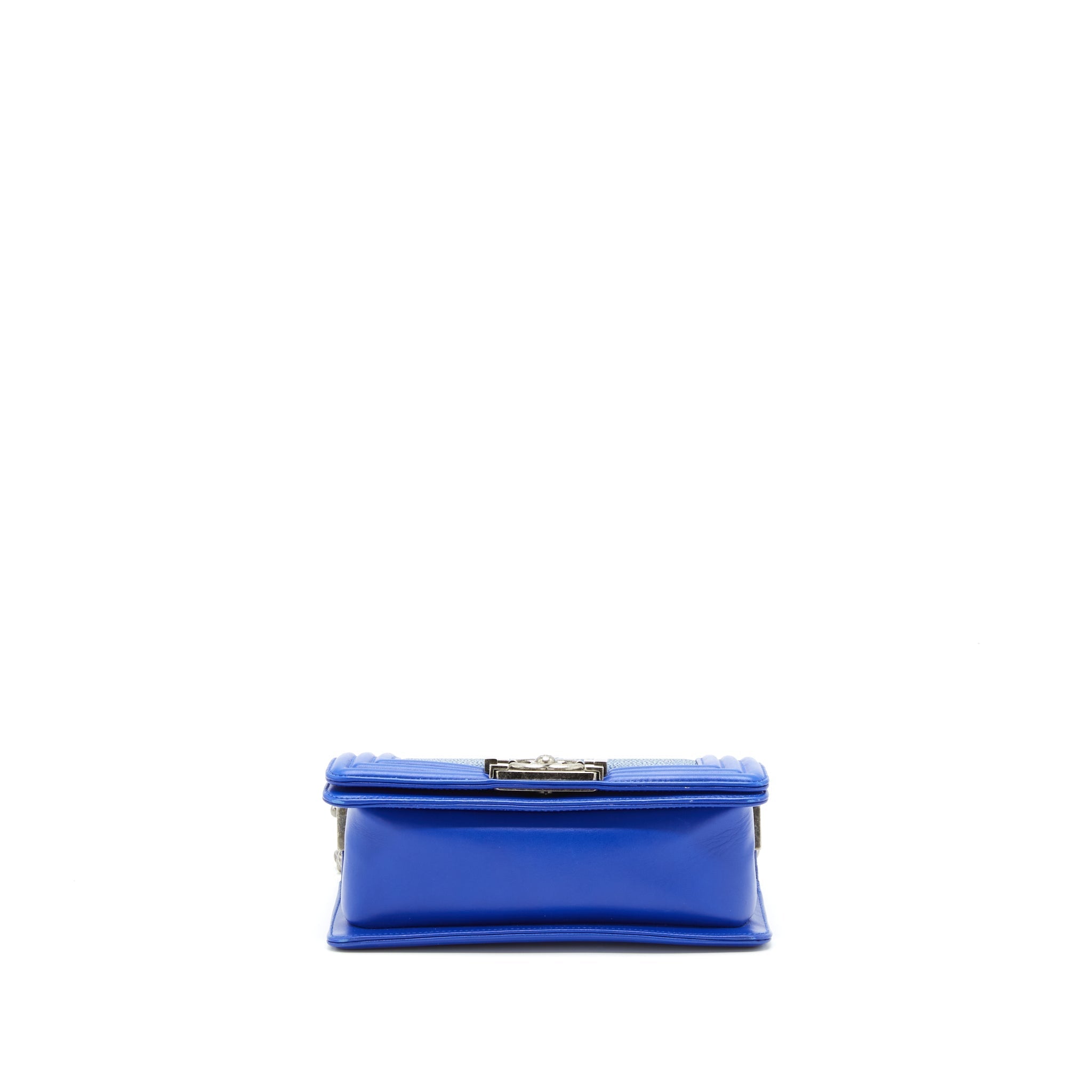 CHANEL SMALL BOY CRYSTAL GALUCHAT BLUE RUTHENIUM HARDWARE
