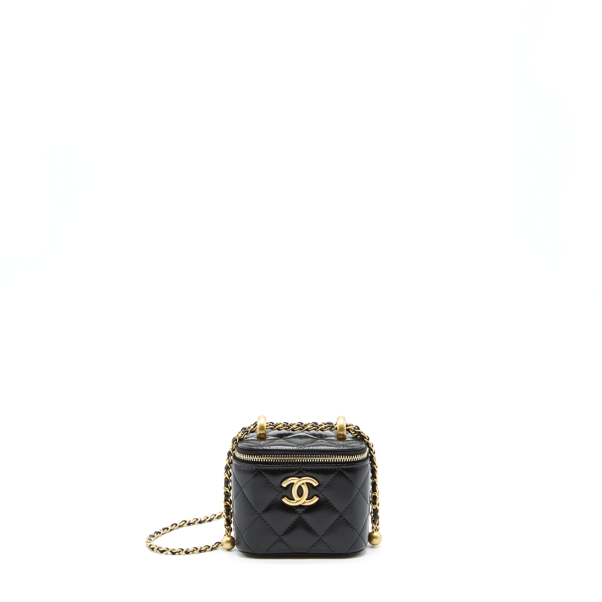 CHANEL 21A GOLD CRUSH MINI VANITY CASE CALFSKIN BLACK BRUSHED GHW