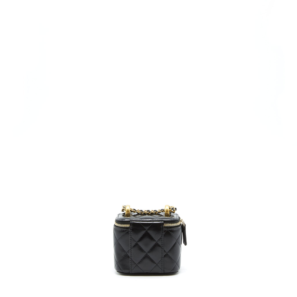 CHANEL 21A GOLD CRUSH MINI VANITY CASE CALFSKIN BLACK BRUSHED GHW