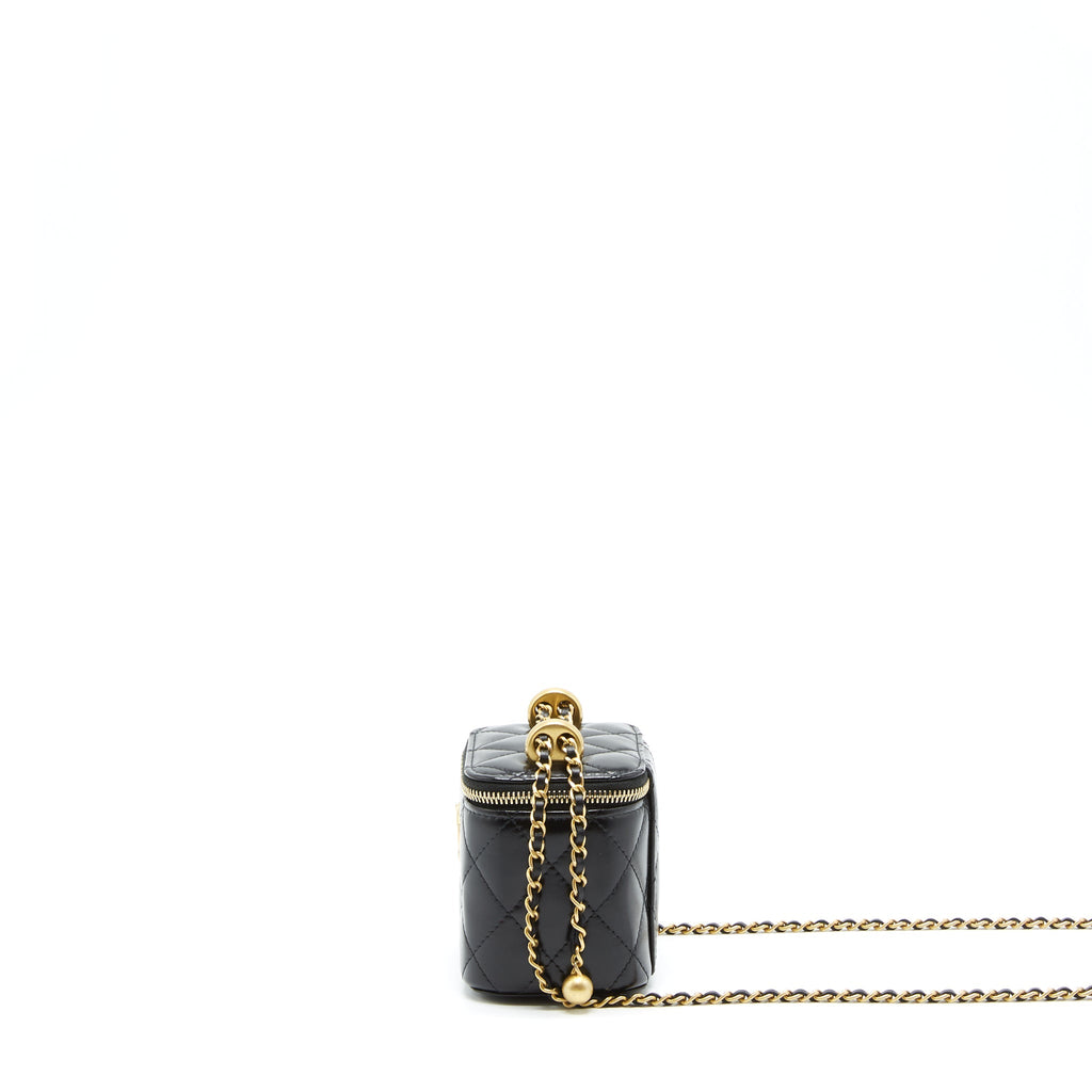 CHANEL 21A GOLD CRUSH MINI VANITY CASE CALFSKIN BLACK BRUSHED GHW