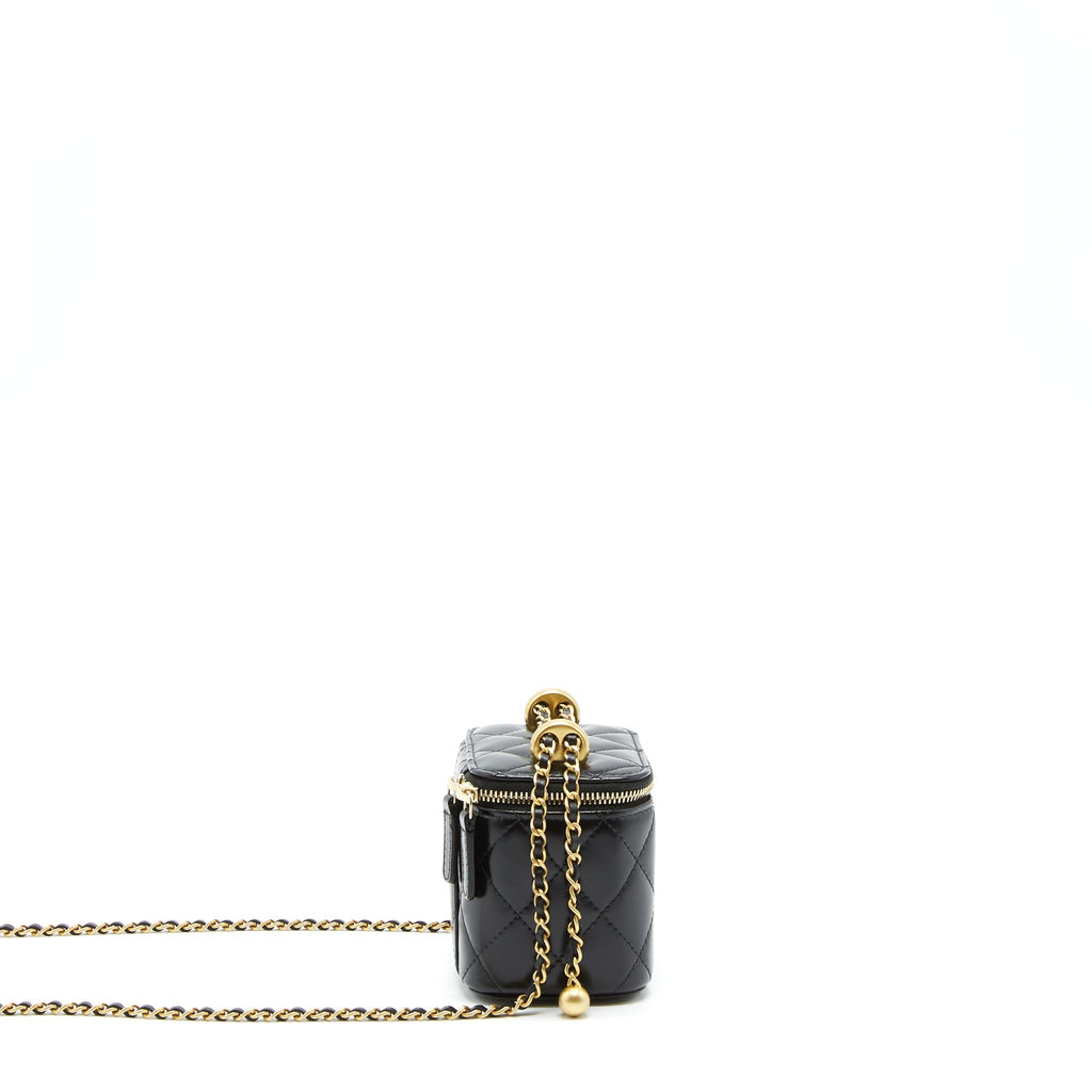 CHANEL 21A GOLD CRUSH MINI VANITY CASE CALFSKIN BLACK BRUSHED GHW