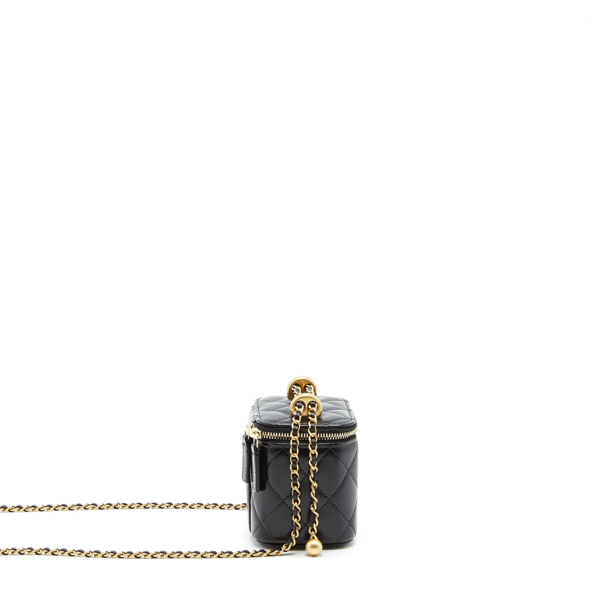CHANEL 21A GOLD CRUSH MINI VANITY CASE CALFSKIN BLACK BRUSHED GHW