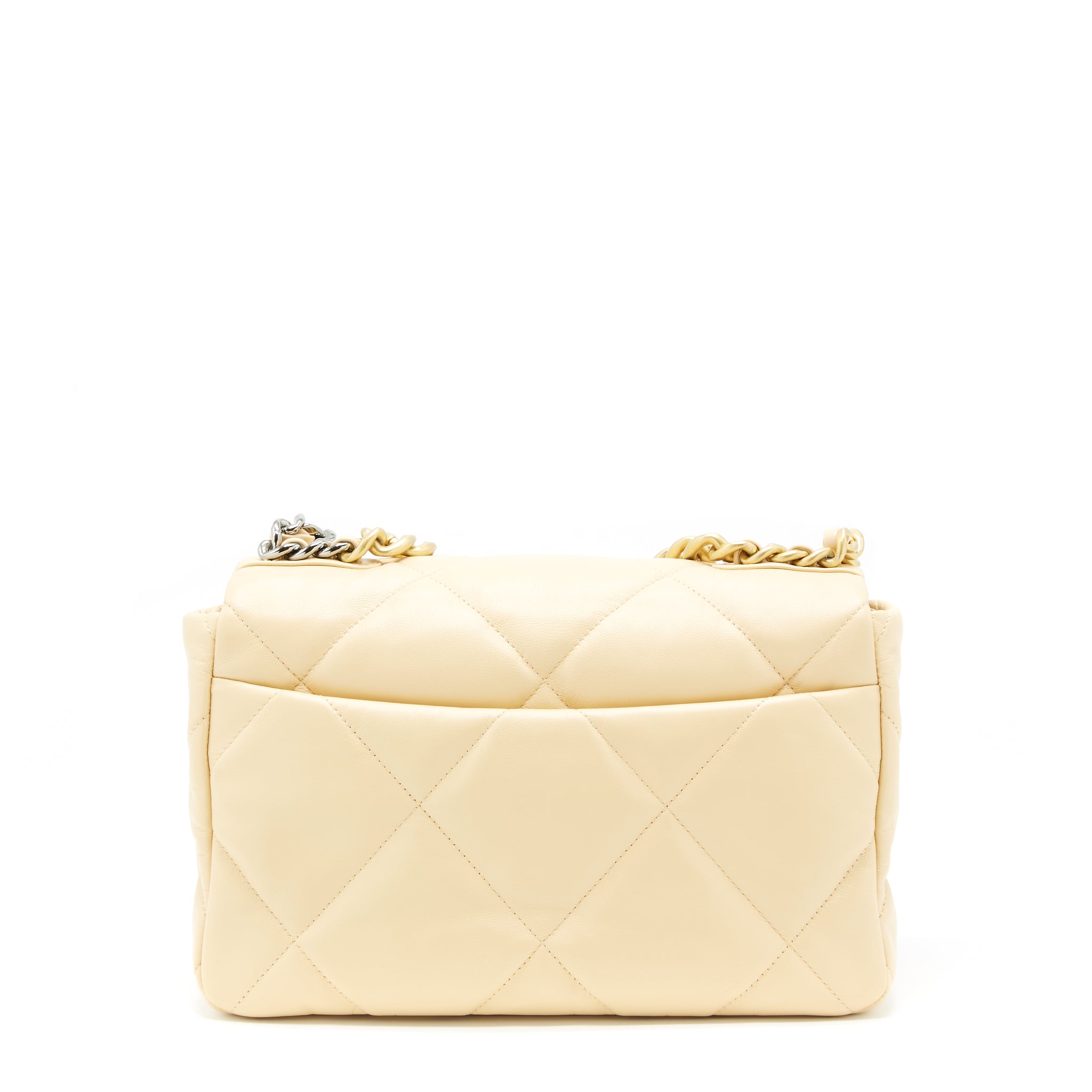 CHANEL MEDIUM 19 BAG GOATSKIN BEIGE WITH GOLD/SILVER HARDWARE