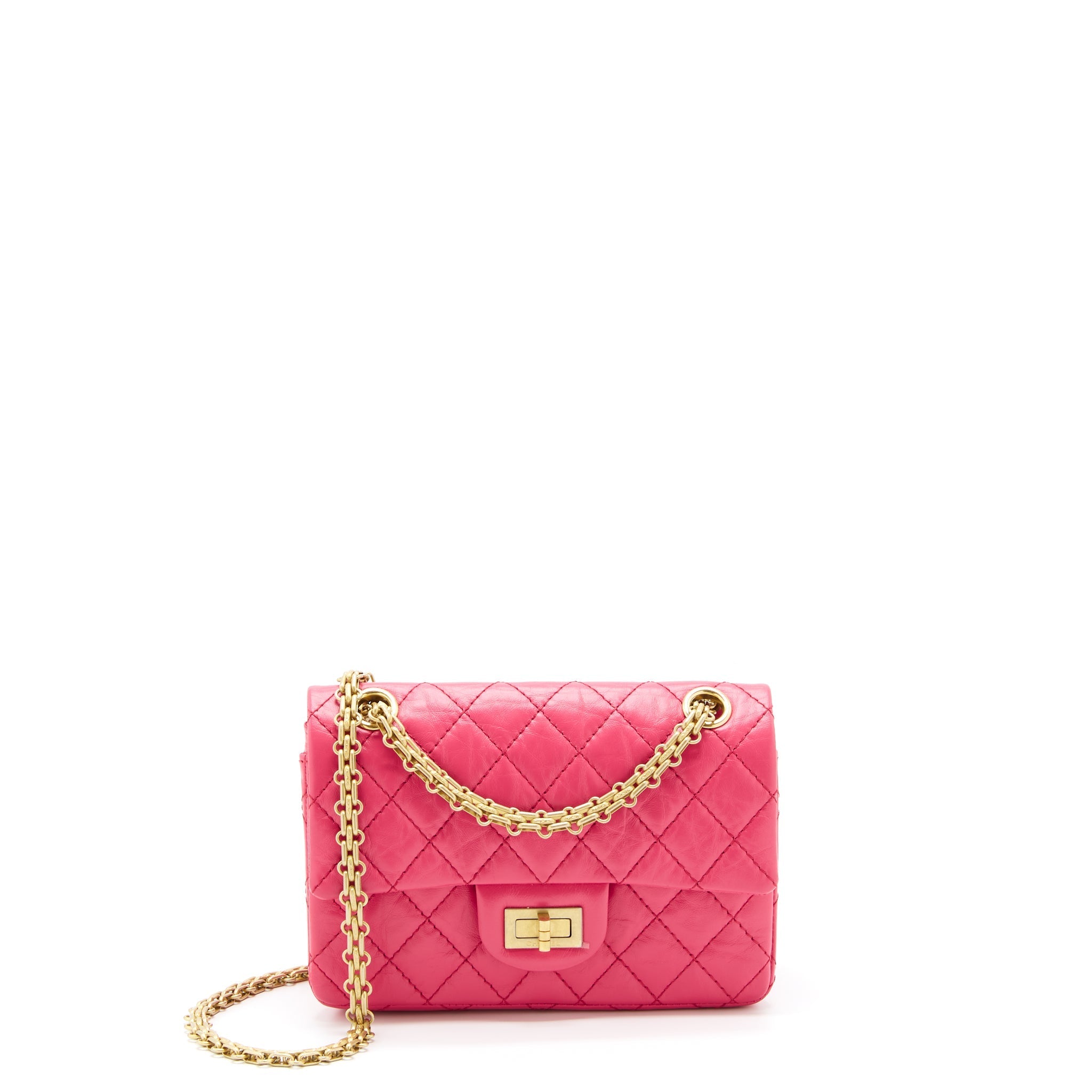 CHANEL MINI 2.55 REISSUE FLAP BAG AGED CALFSKIN HOT PINK GHW