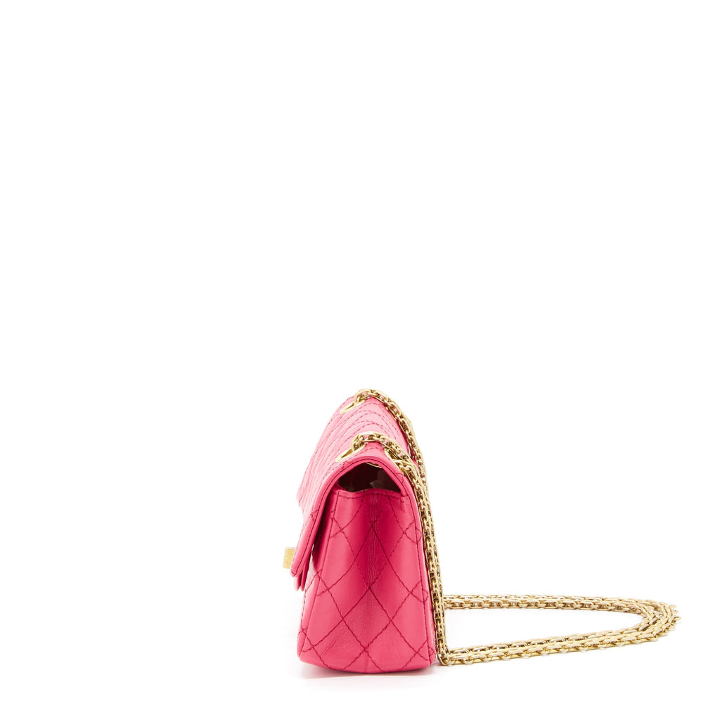 CHANEL MINI 2.55 REISSUE FLAP BAG AGED CALFSKIN HOT PINK GHW