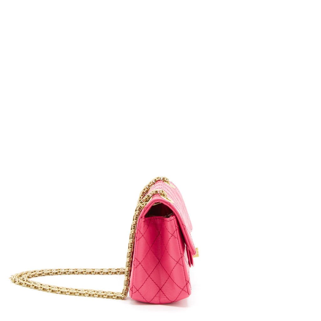 CHANEL MINI 2.55 REISSUE FLAP BAG AGED CALFSKIN HOT PINK GHW