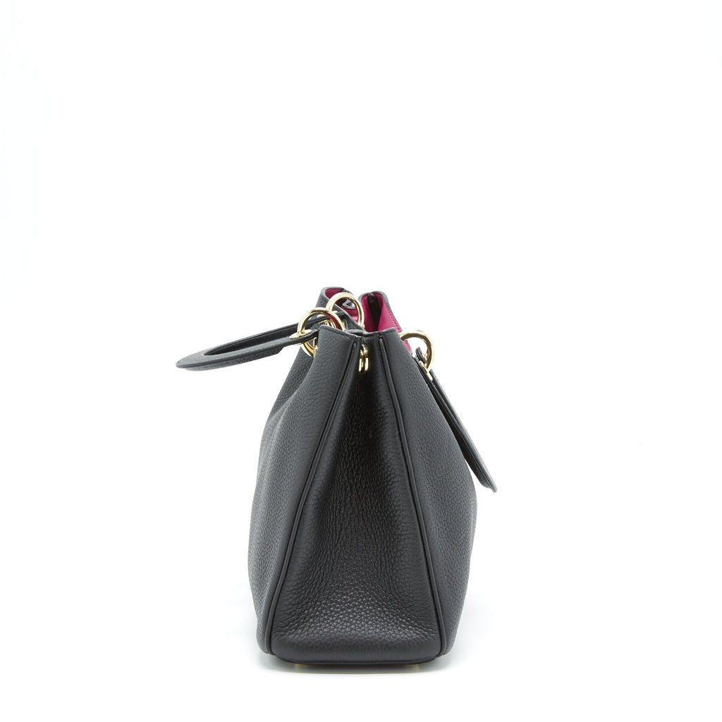 DIOR DIORISSIMO GRAINED LEATHER BLACK/ FUSHIA GHW