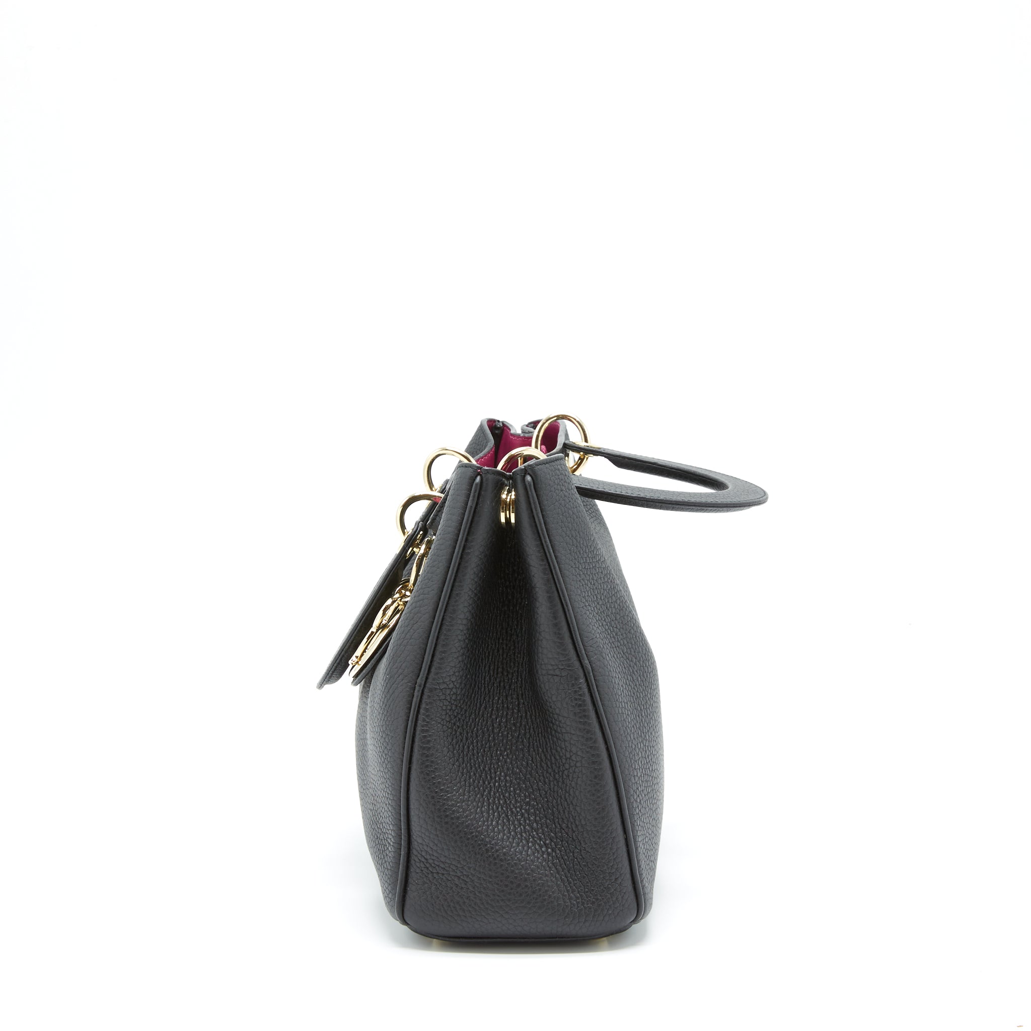 DIOR DIORISSIMO GRAINED LEATHER BLACK/ FUSHIA GHW