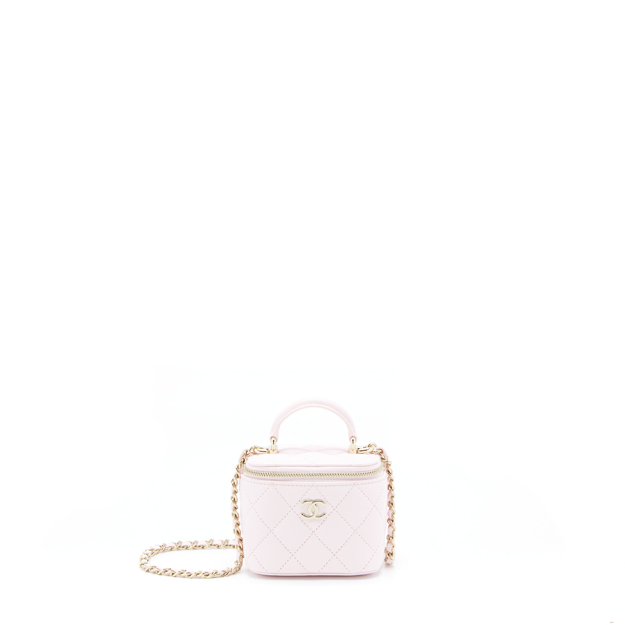 CHANEL 22P TOP HANDLE MINI VANITY WITH CHAIN LAMBSKIN LIGHT PINK LGHW