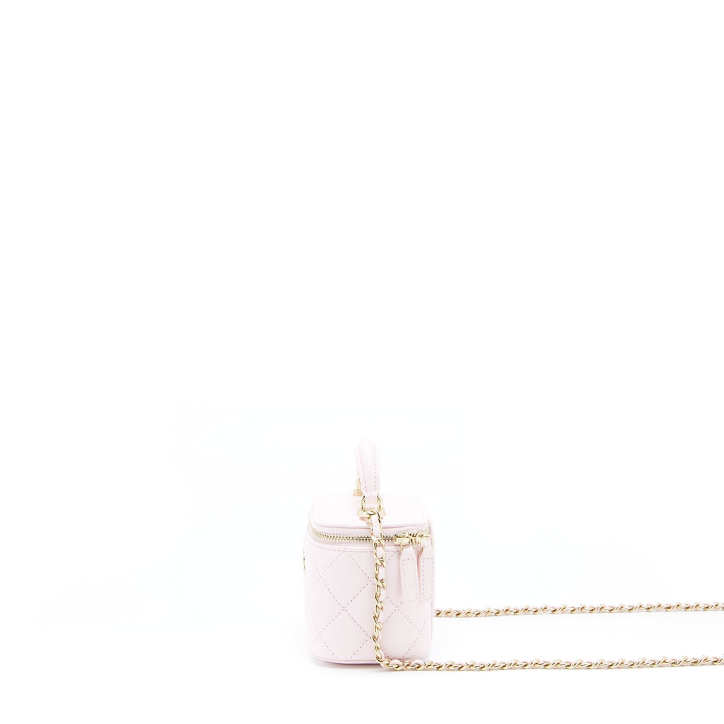 CHANEL 22P TOP HANDLE MINI VANITY WITH CHAIN LAMBSKIN LIGHT PINK LGHW