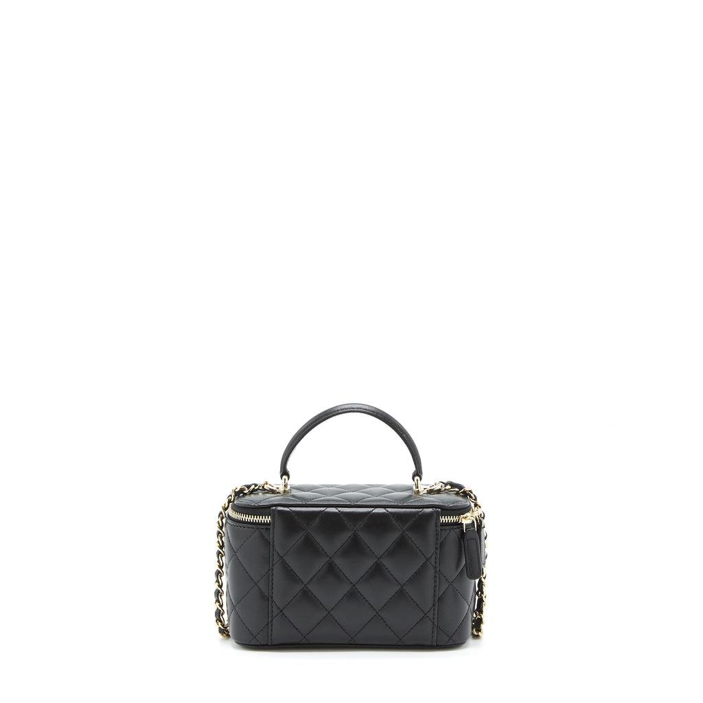 CHANEL 22A TOP HANDLE LONG VANITY WITH CHAIN LAMBSKIN BLACK LGHW