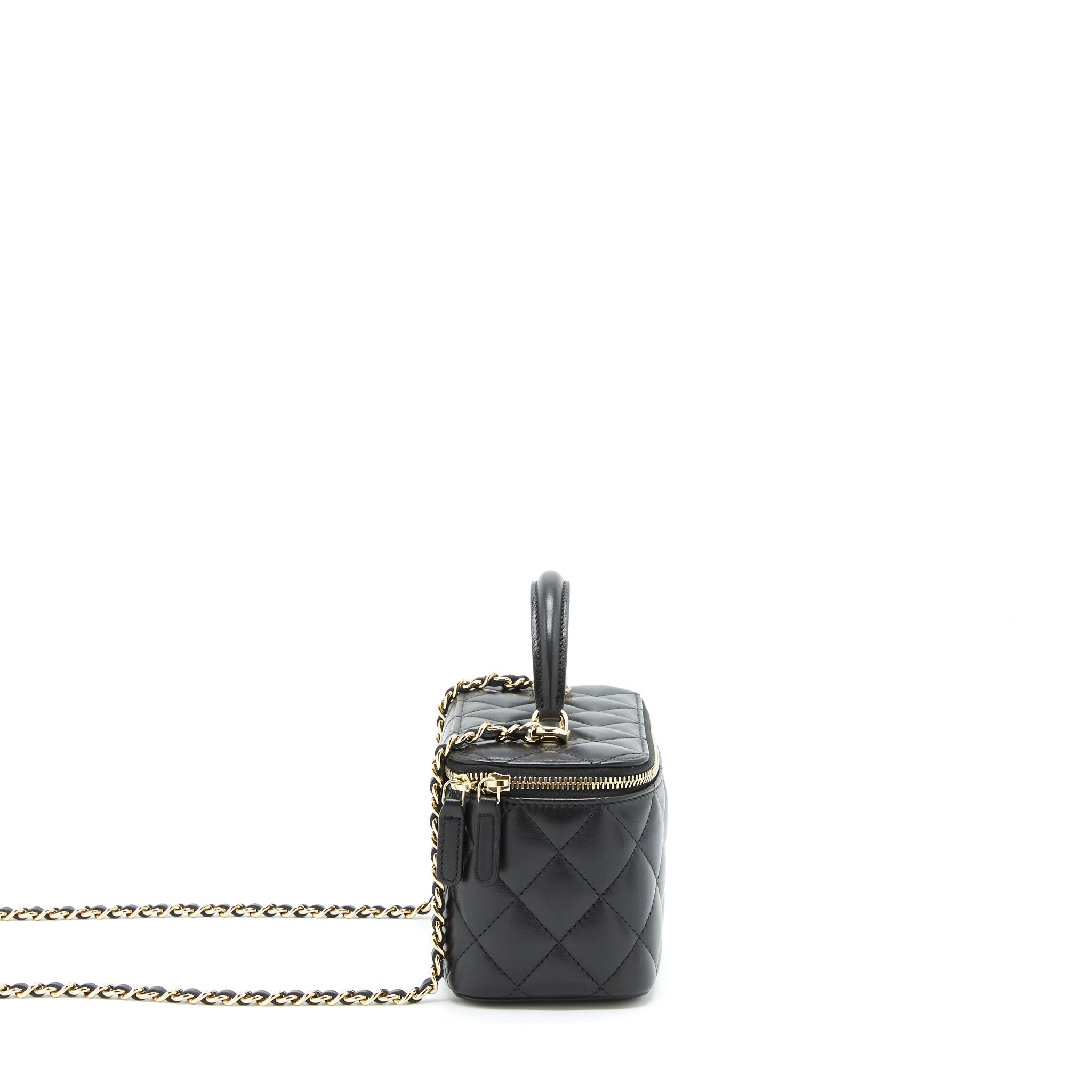 CHANEL 22A TOP HANDLE LONG VANITY WITH CHAIN LAMBSKIN BLACK LGHW
