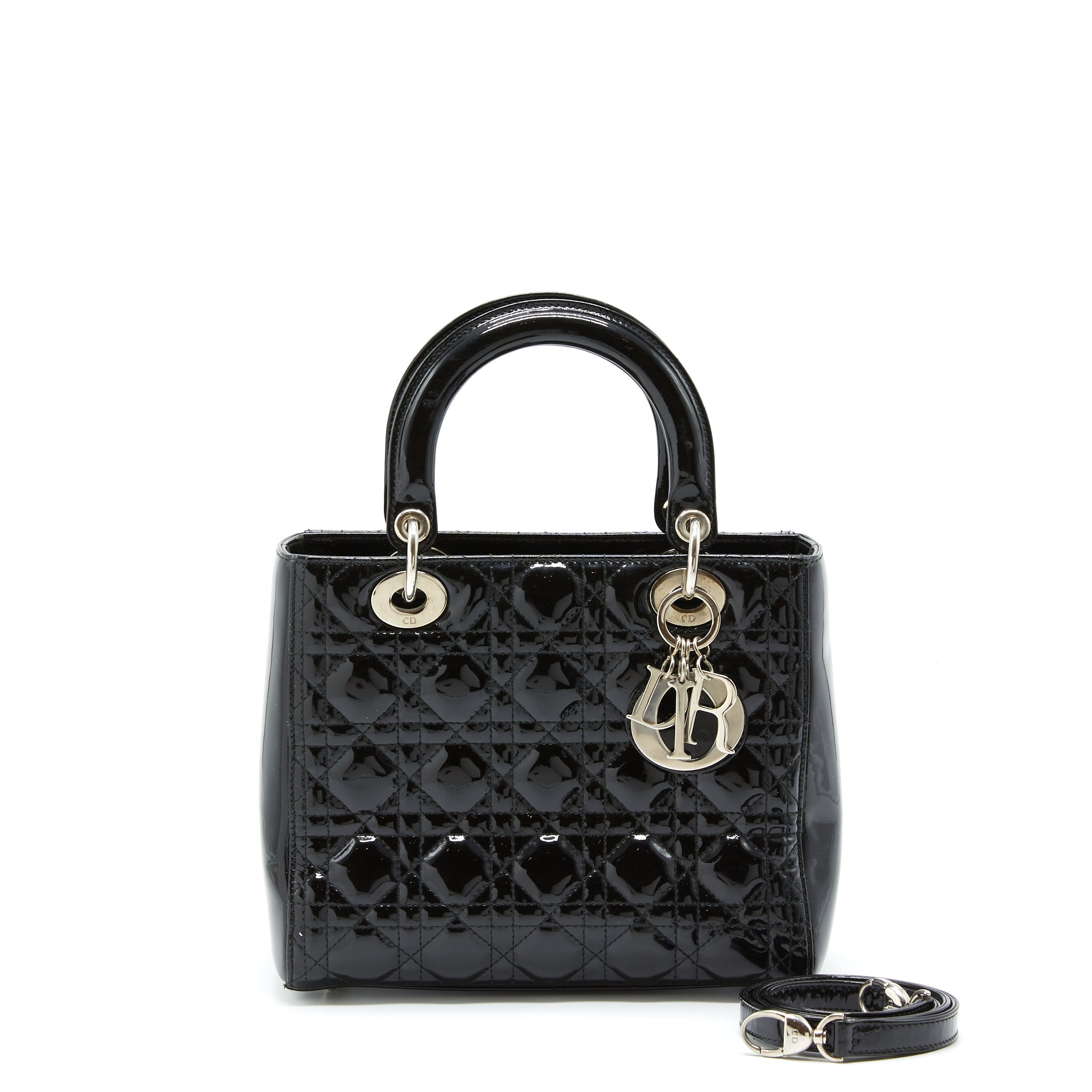 DIOR MEDIUM LADY DIOR PATENT BLACK SHW