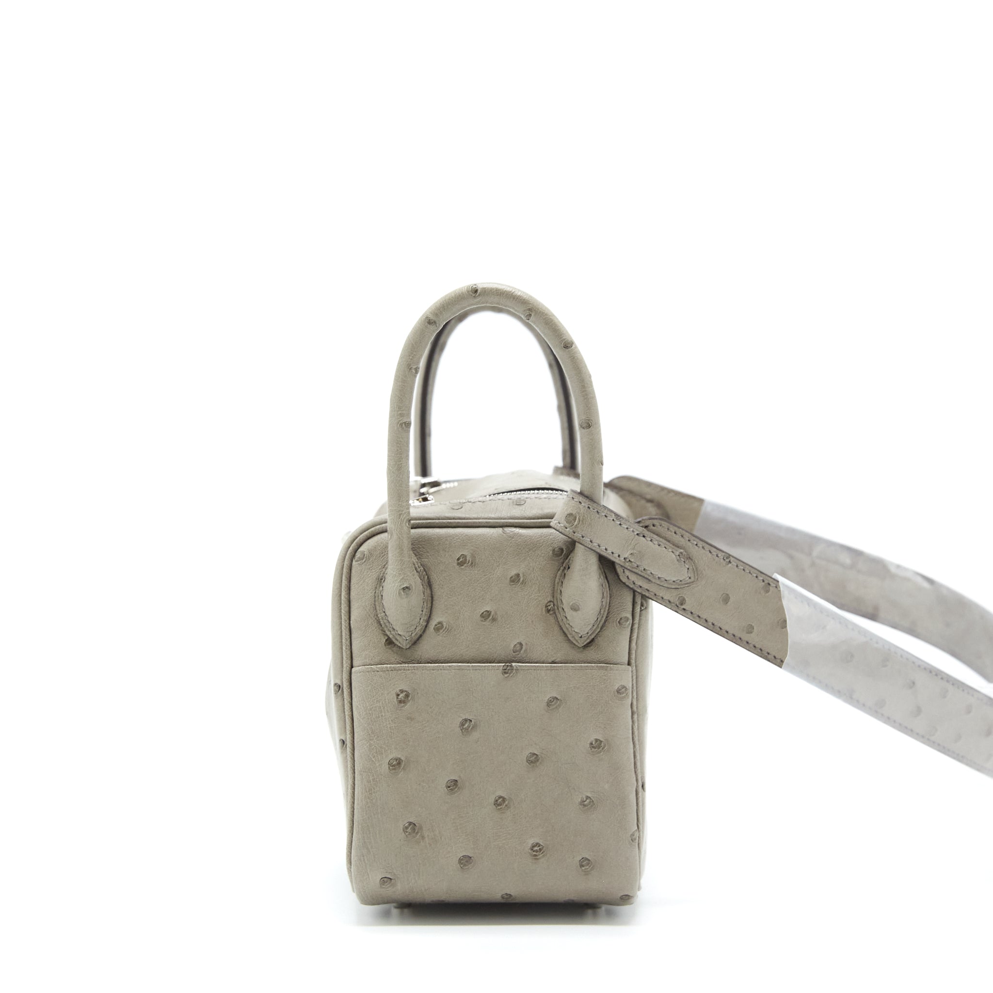 HERMES MINI LINDY OSTRICH 81 GRIS TOURTERELLE SHW