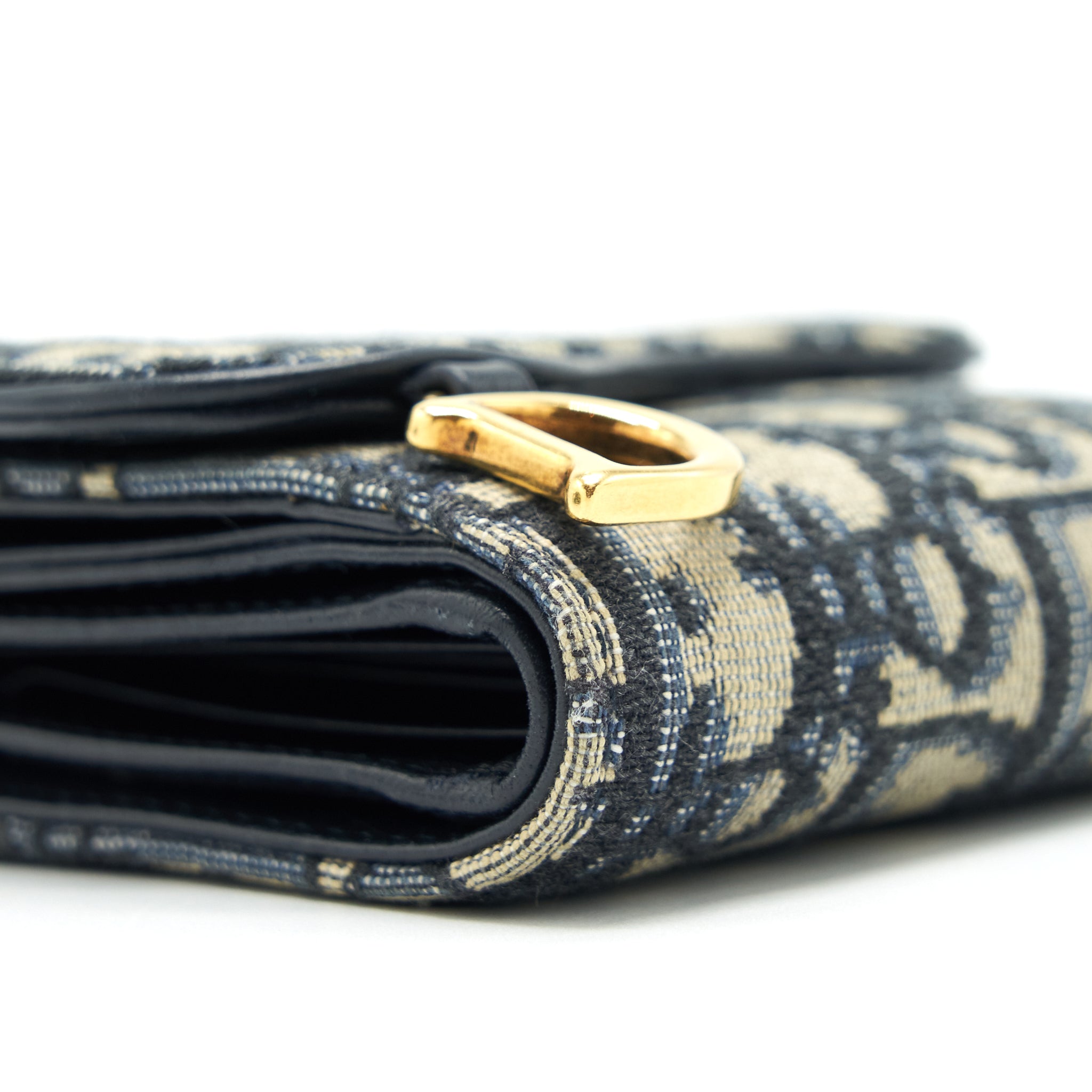 DIOR SADDLE SMALL WALLET BLUE OBLIQUE CANVAS GHW