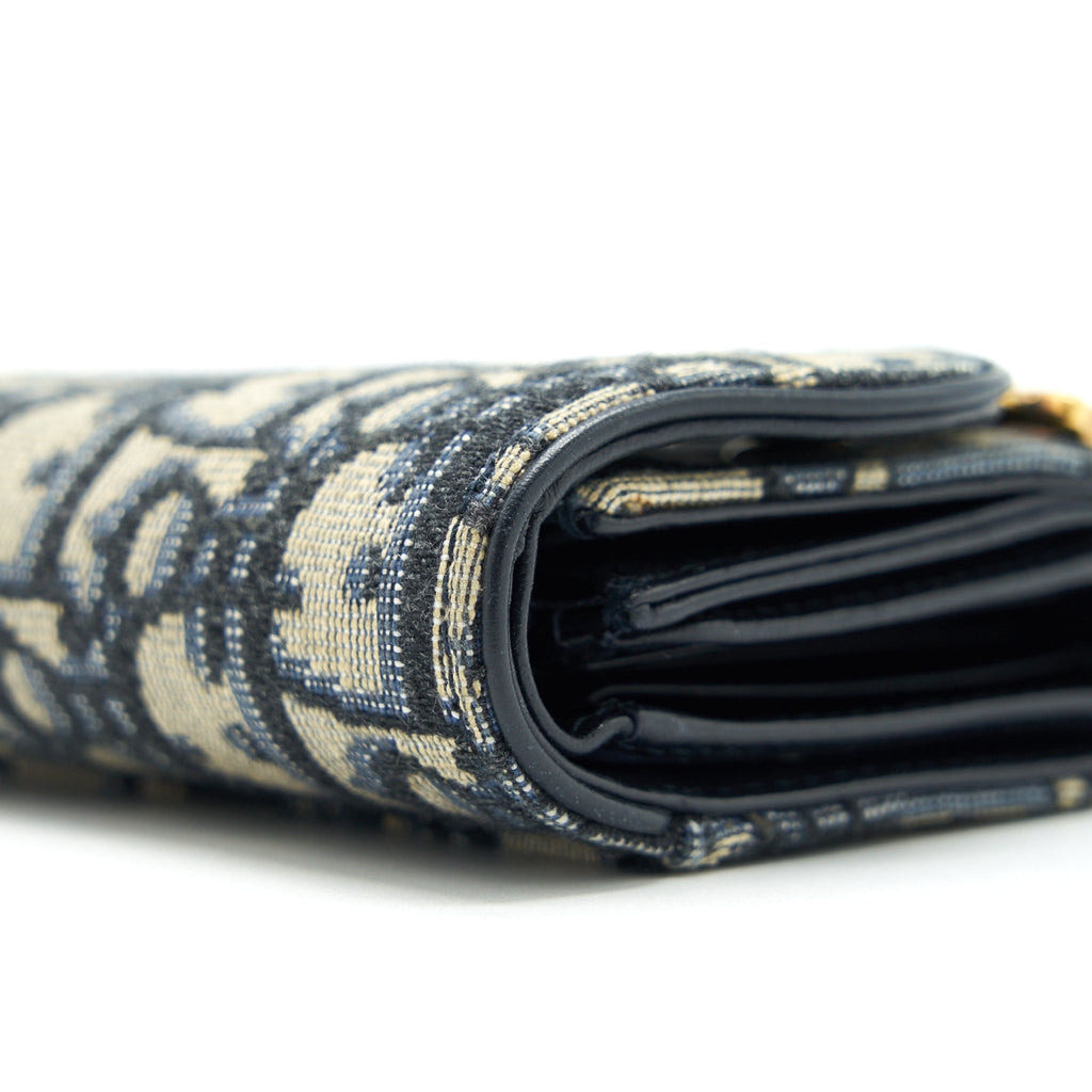 DIOR SADDLE SMALL WALLET BLUE OBLIQUE CANVAS GHW