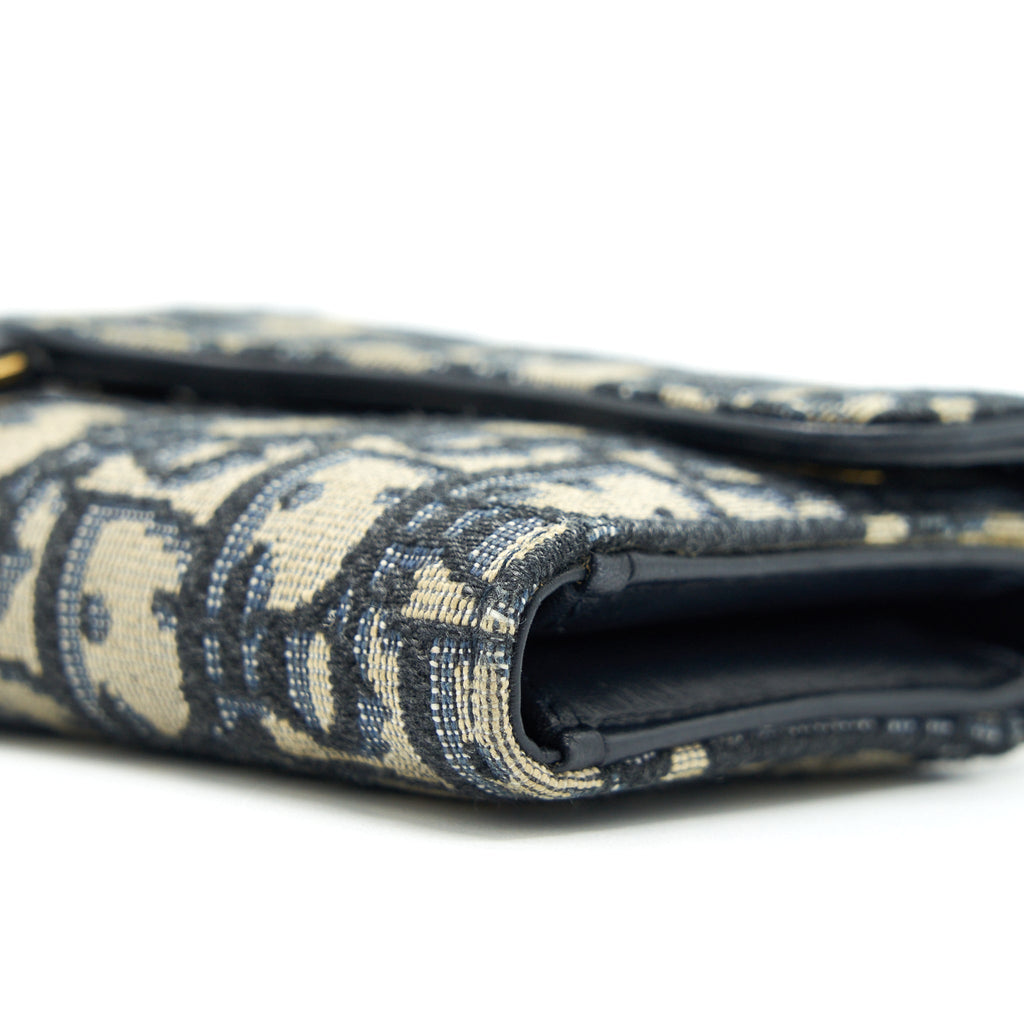 DIOR SADDLE SMALL WALLET BLUE OBLIQUE CANVAS GHW