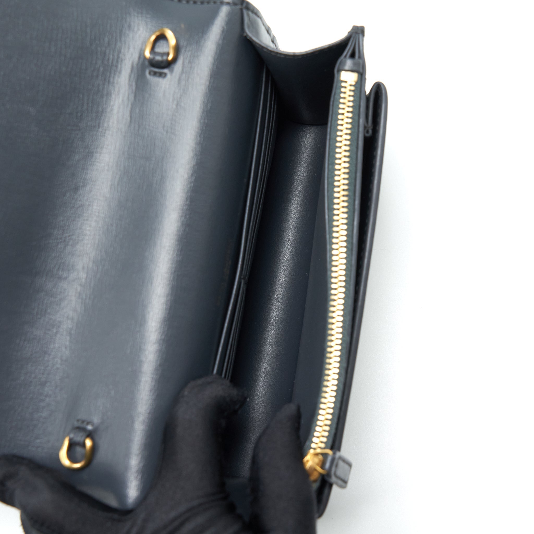 SAINT LAURENT SUNSET CHAIN WALLET CALFSKIN NOIR GHW