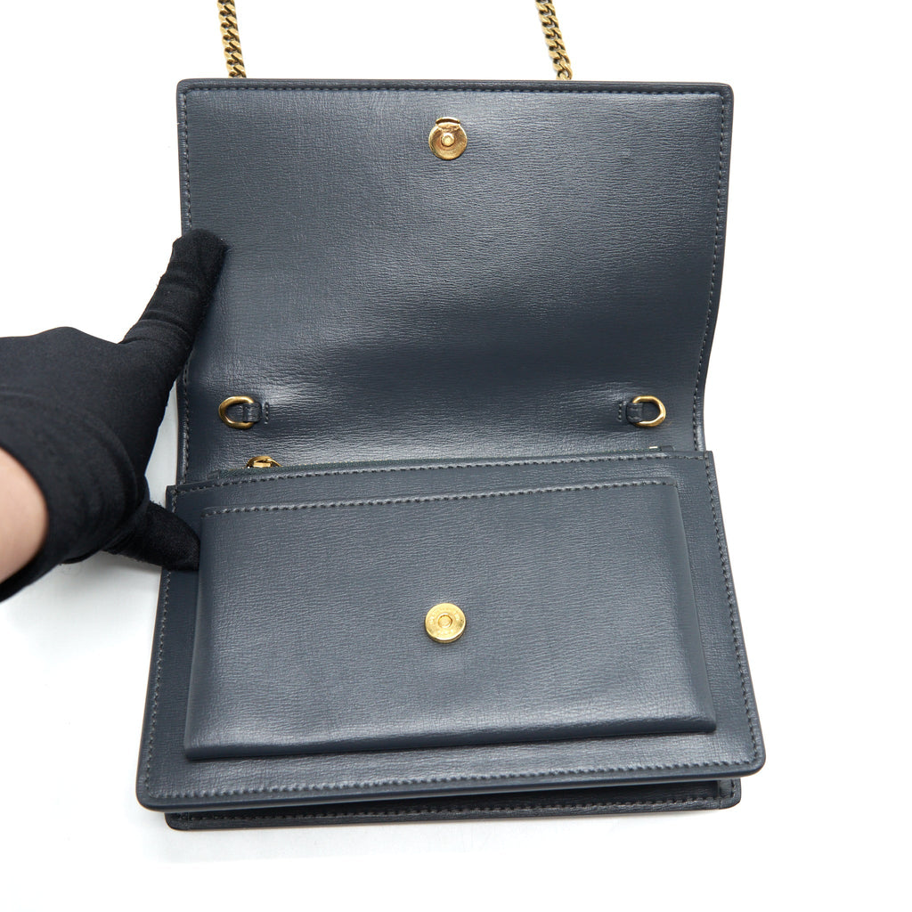 SAINT LAURENT SUNSET CHAIN WALLET CALFSKIN NOIR GHW