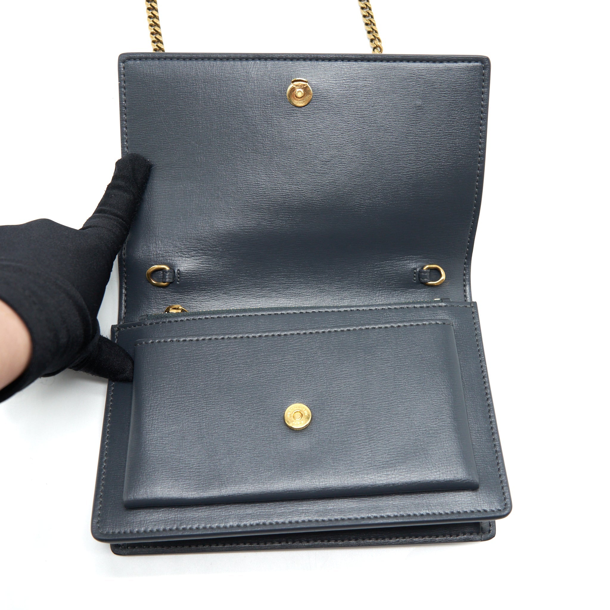 SAINT LAURENT SUNSET CHAIN WALLET CALFSKIN NOIR GHW