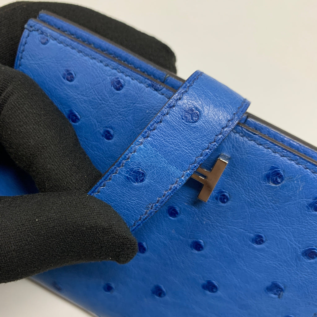 HERMES BEARN COMPACT WALLET OSTRICH 7Q MYKONOS
