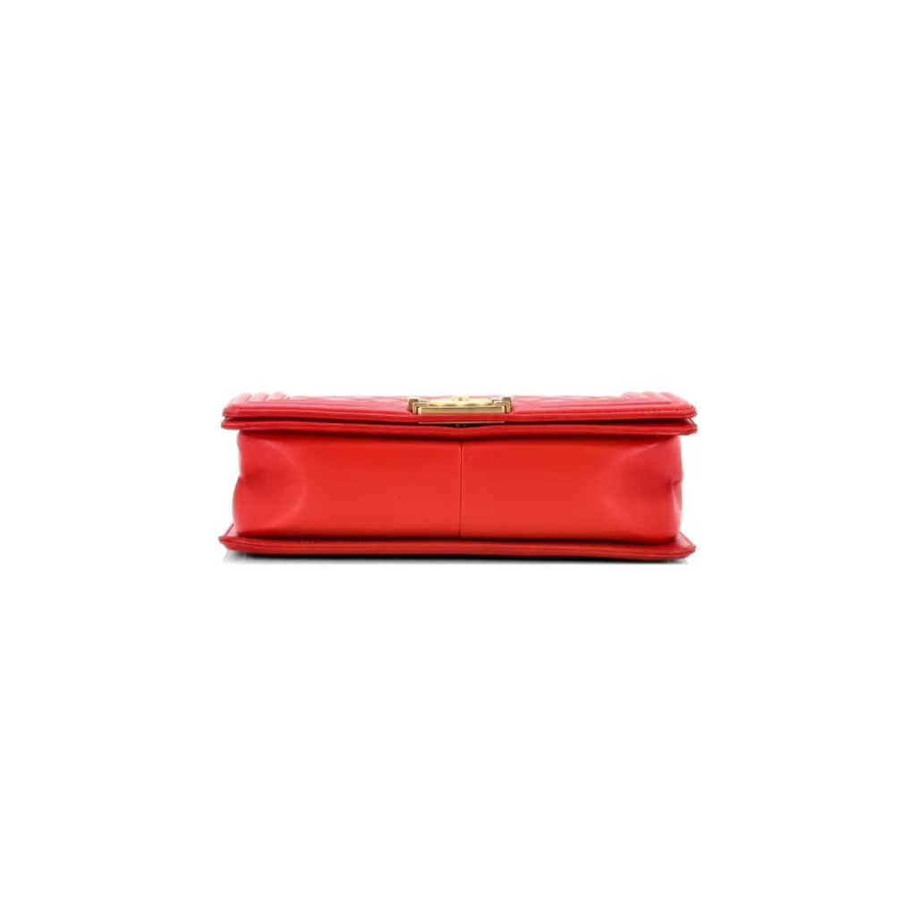CHANEL MEDIUM LE BOY FLAP BAG IN RED LEATHER GHW