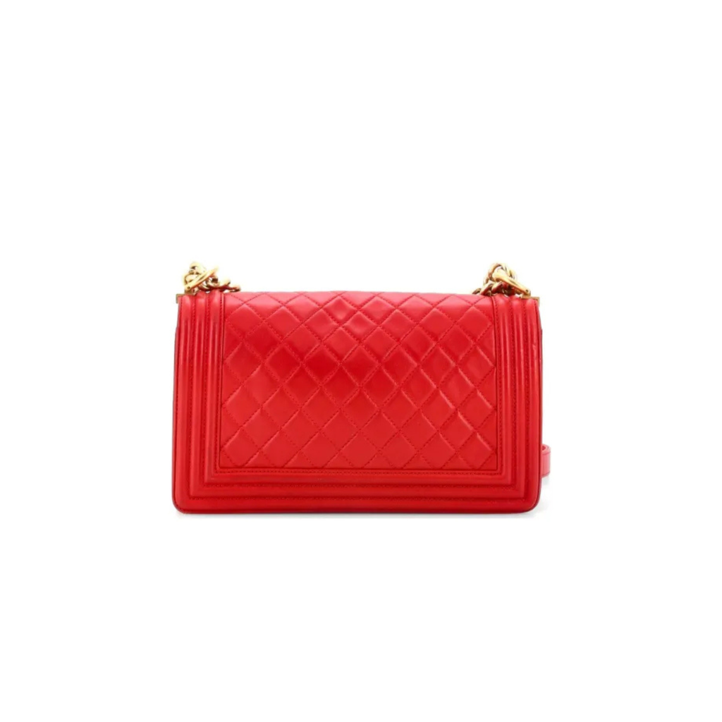 CHANEL MEDIUM LE BOY FLAP BAG IN RED LEATHER GHW