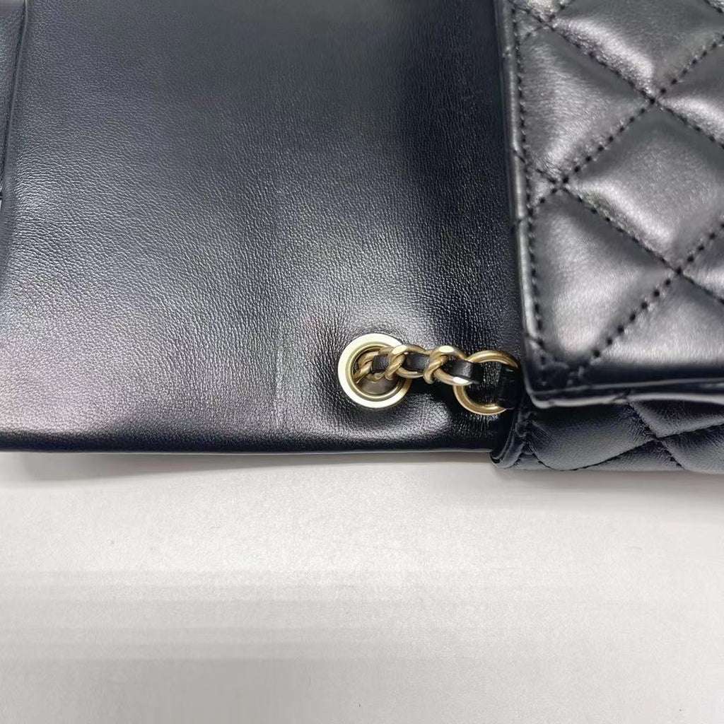 CHANEL 22C PEARL CRUSH MINI SQUARE RECTANGULAR FLAP BAG BLACK GHW（MICROCHIP)