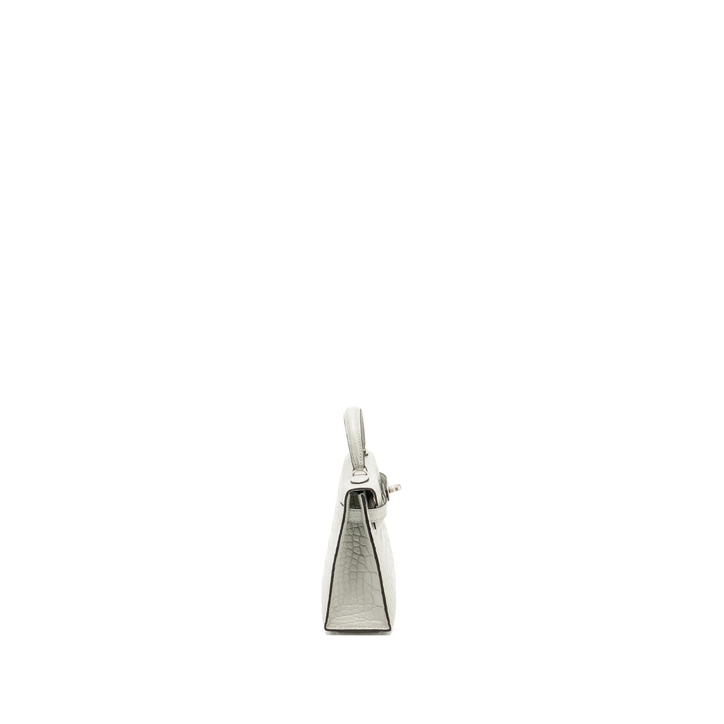 HERMES MINI KELLY II MATTE ALLIGATOR MISSISSIPPIENSIS 0W GRIS NEVE SHW