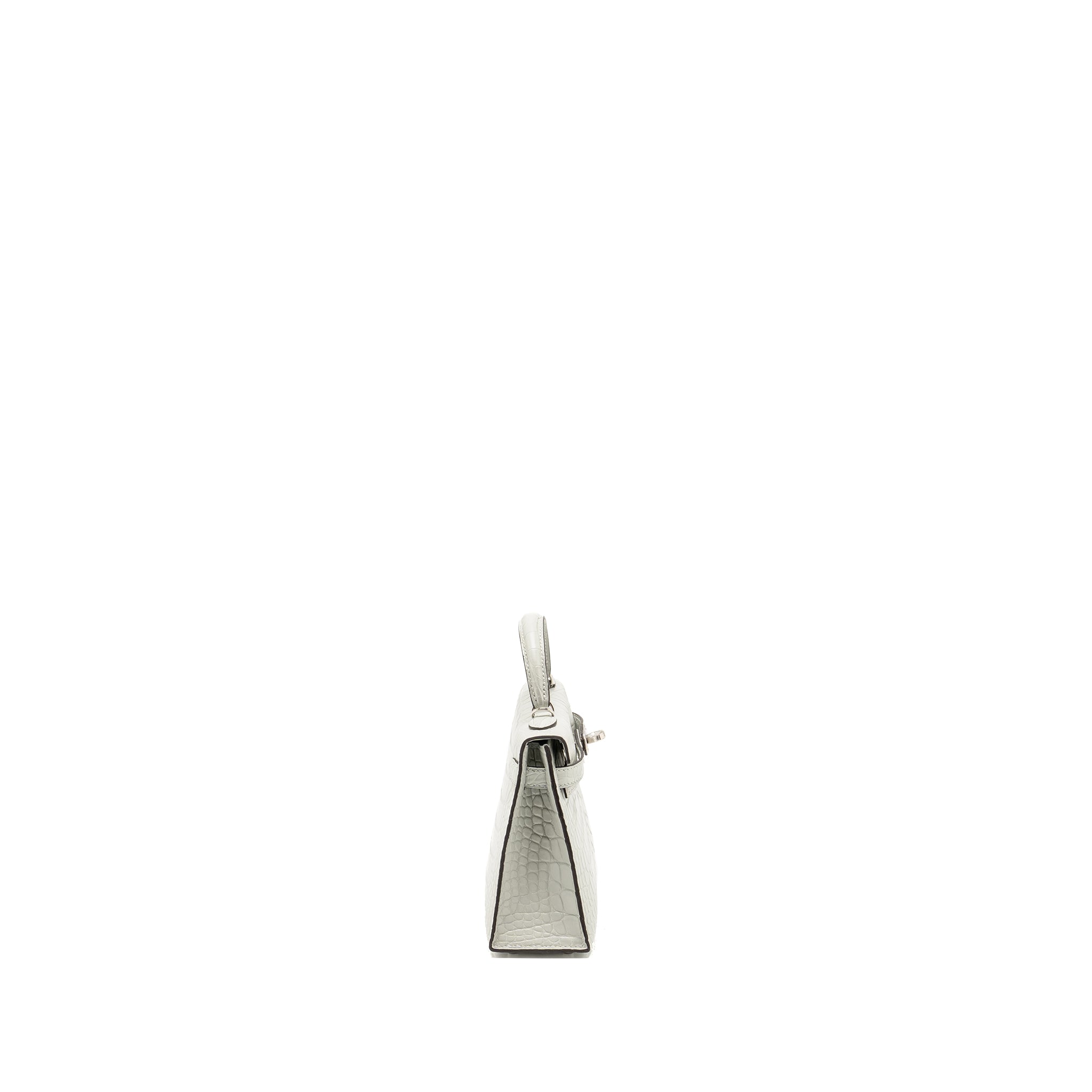HERMES MINI KELLY II MATTE ALLIGATOR MISSISSIPPIENSIS 0W GRIS NEVE SHW